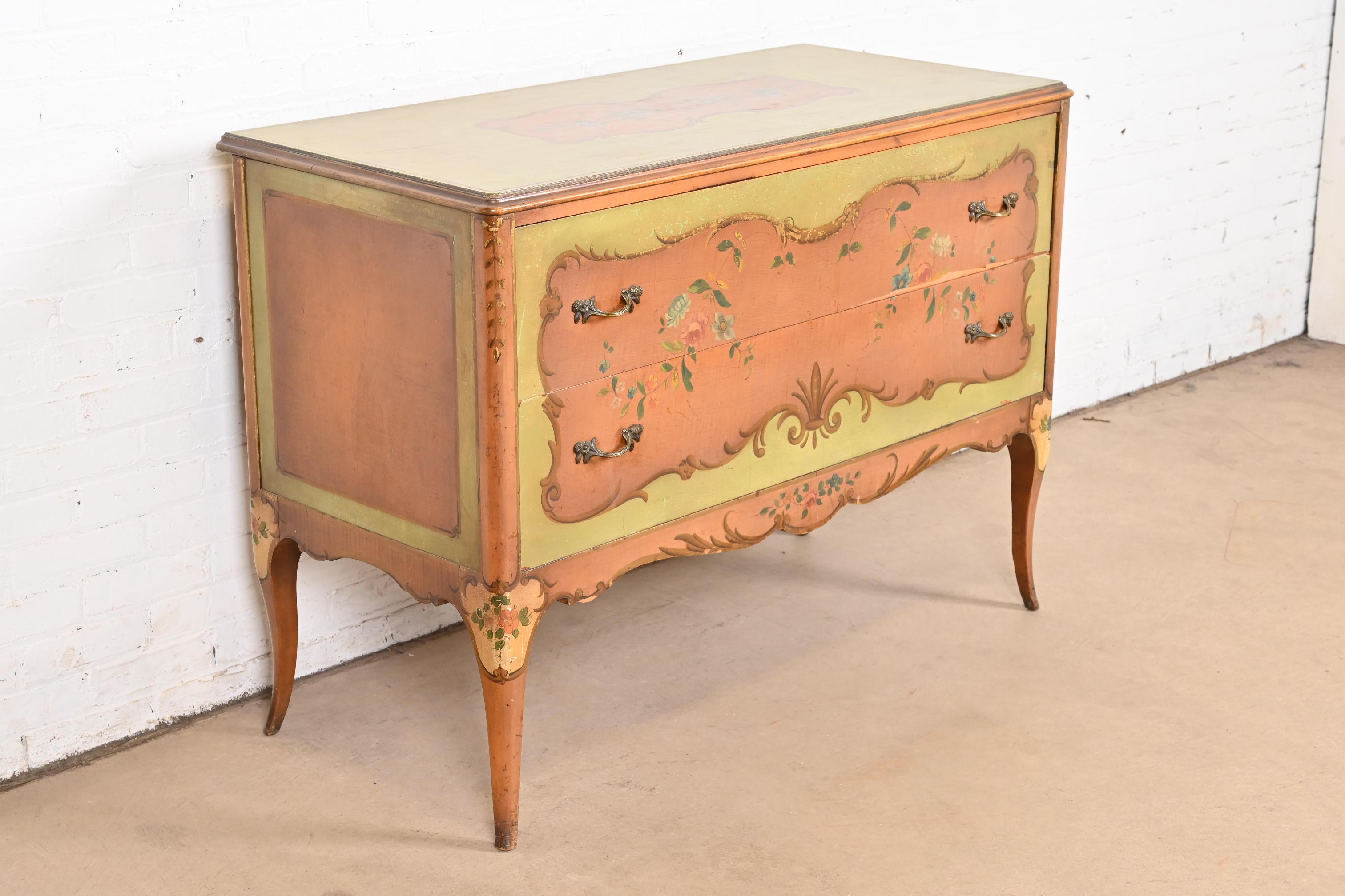 Early 20th Century French Provincial Louis XV Painted Dresser or Chest of Drawers by Irwin For Sale