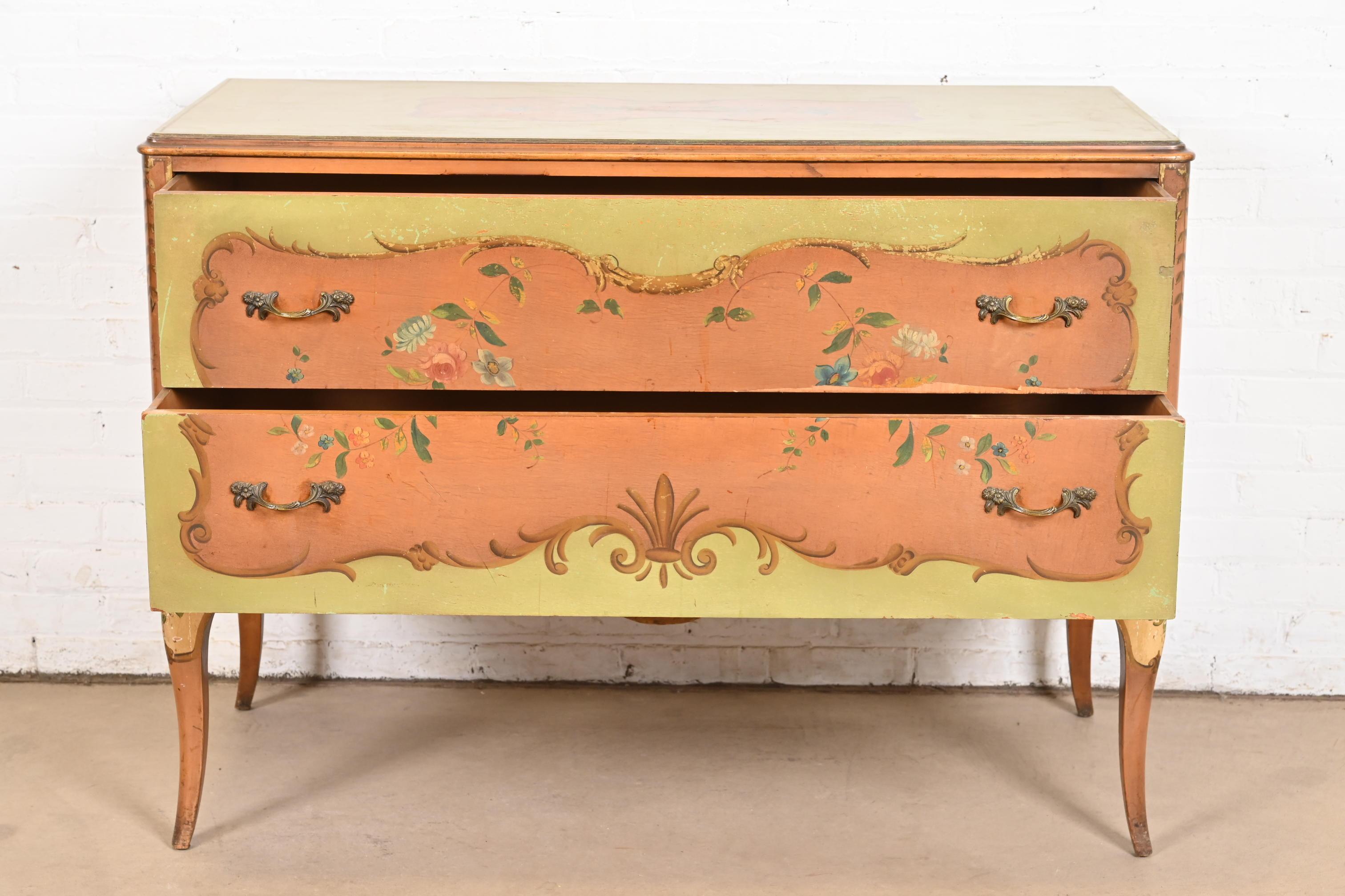 Brass French Provincial Louis XV Painted Dresser or Chest of Drawers by Irwin For Sale