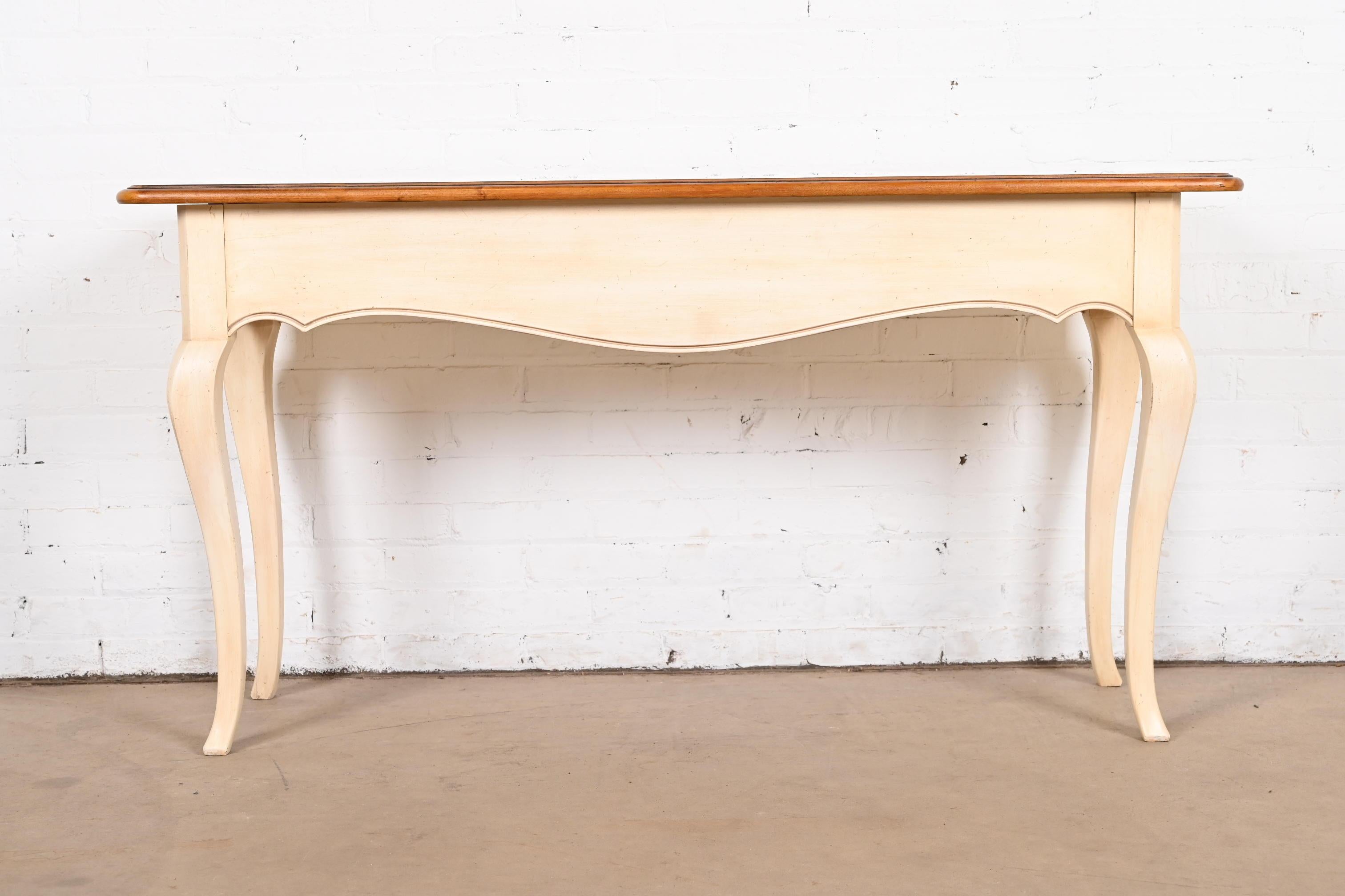 French Provincial Louis XV Solid Maple and White Lacquered Console or Sofa Table For Sale 9