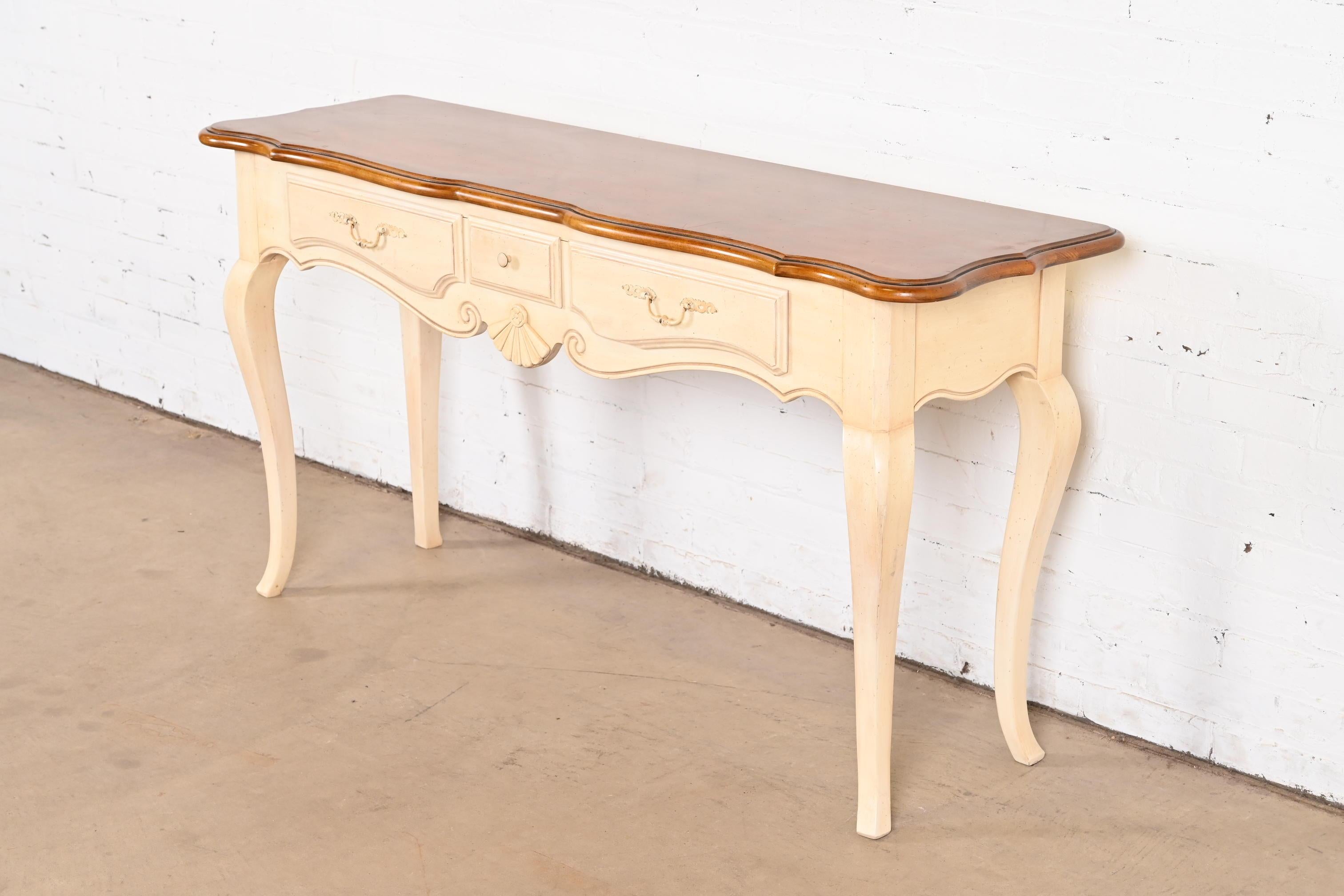 American French Provincial Louis XV Solid Maple and White Lacquered Console or Sofa Table For Sale