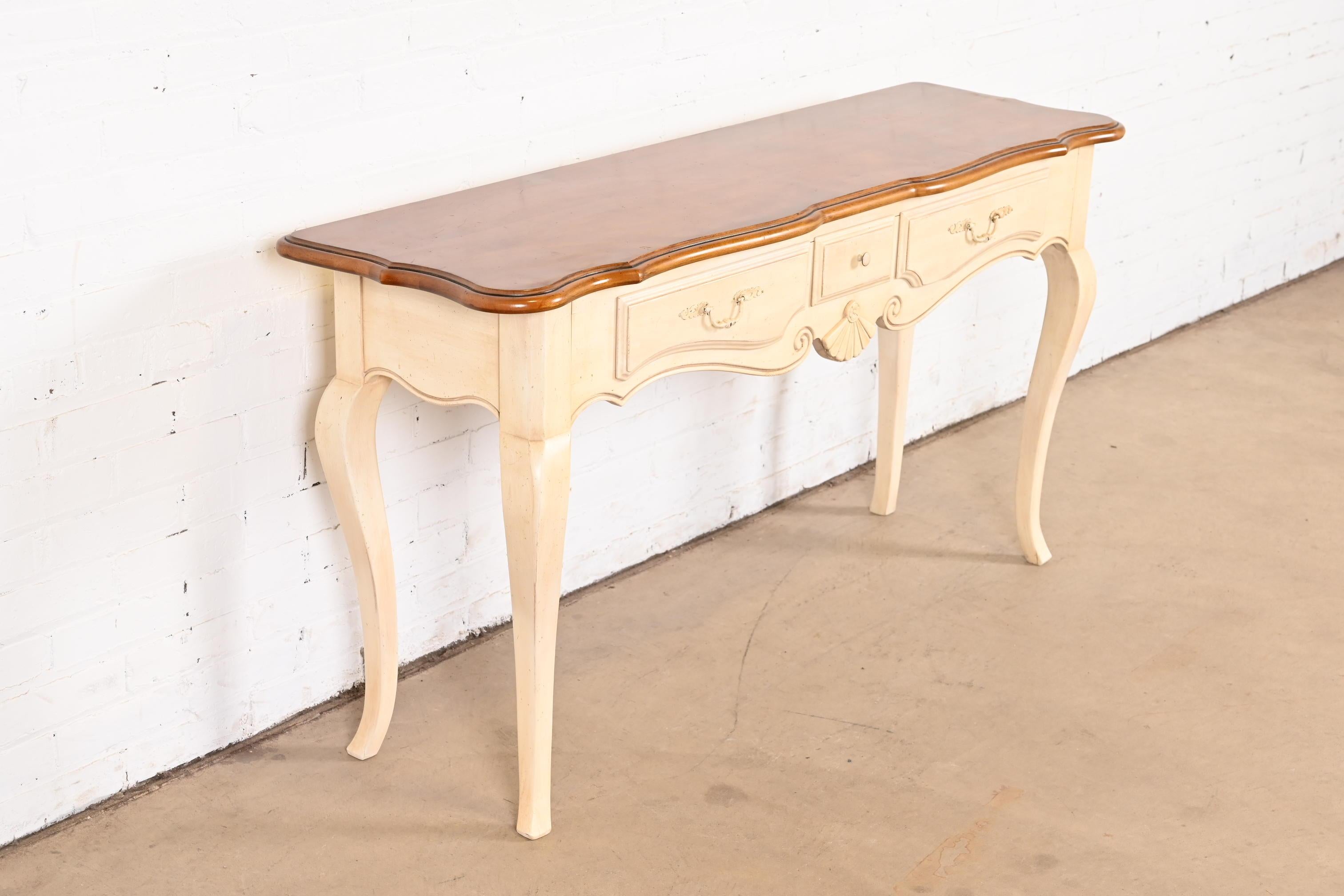 20th Century French Provincial Louis XV Solid Maple and White Lacquered Console or Sofa Table For Sale