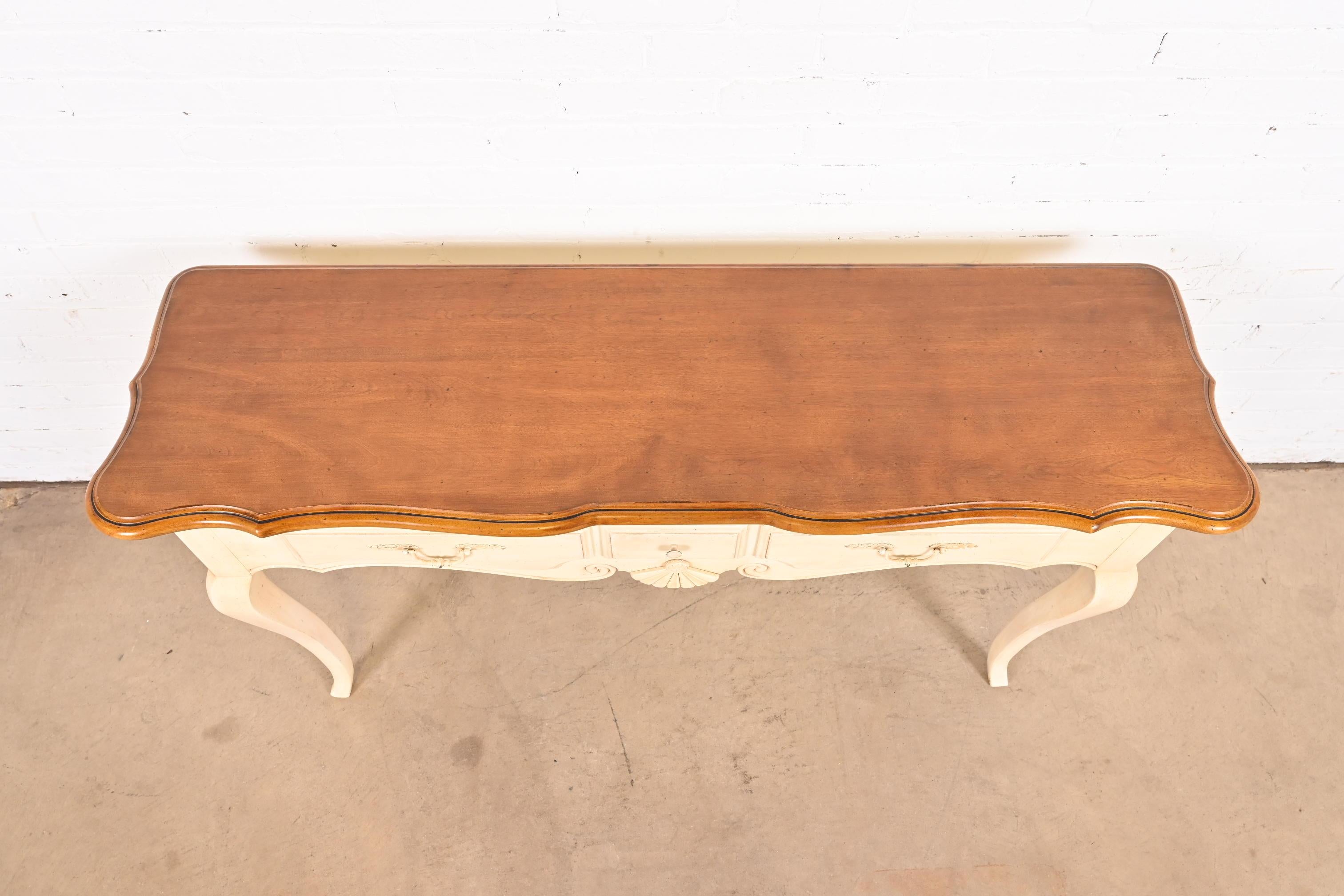 French Provincial Louis XV Solid Maple and White Lacquered Console or Sofa Table For Sale 2