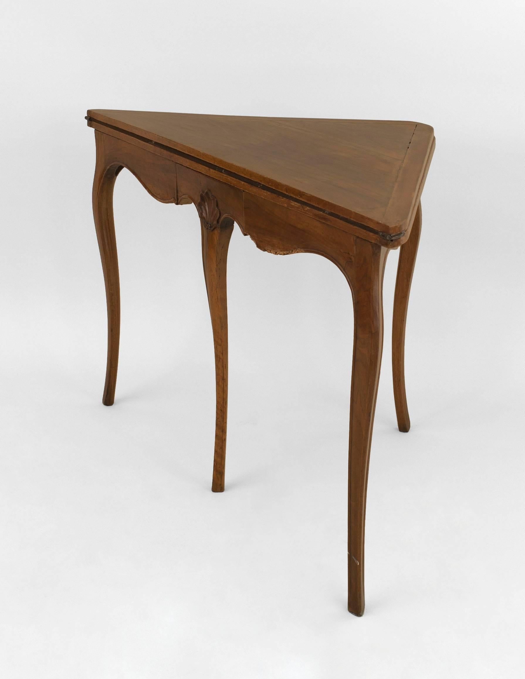 French Provincial Louis XV style (19th Century) fruitwood 3 leg console table which opens into a square game table on cabriole legs with a felt inset top.
