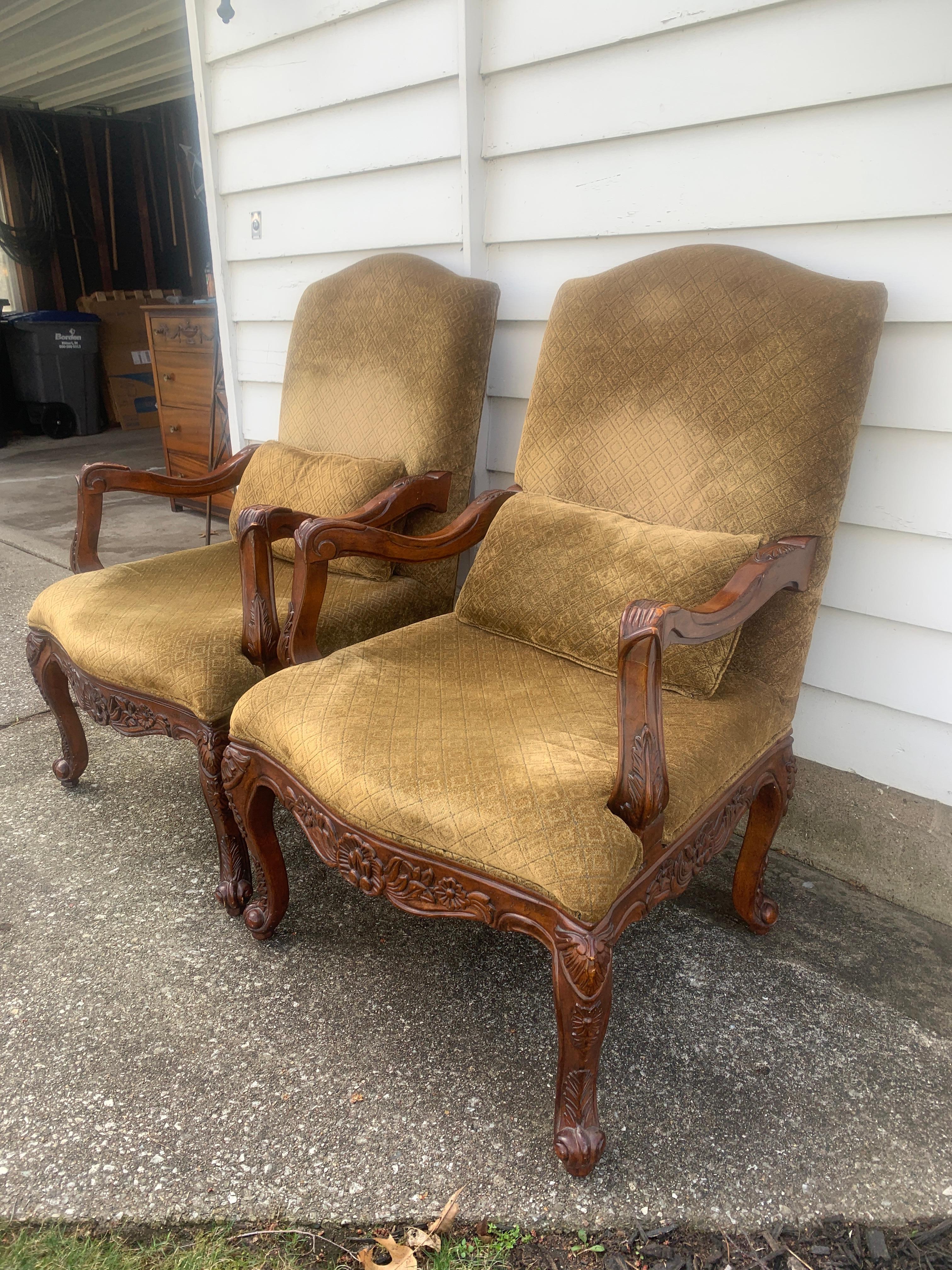 French Provincial Louis XV Style Armchairs, Pair For Sale 4