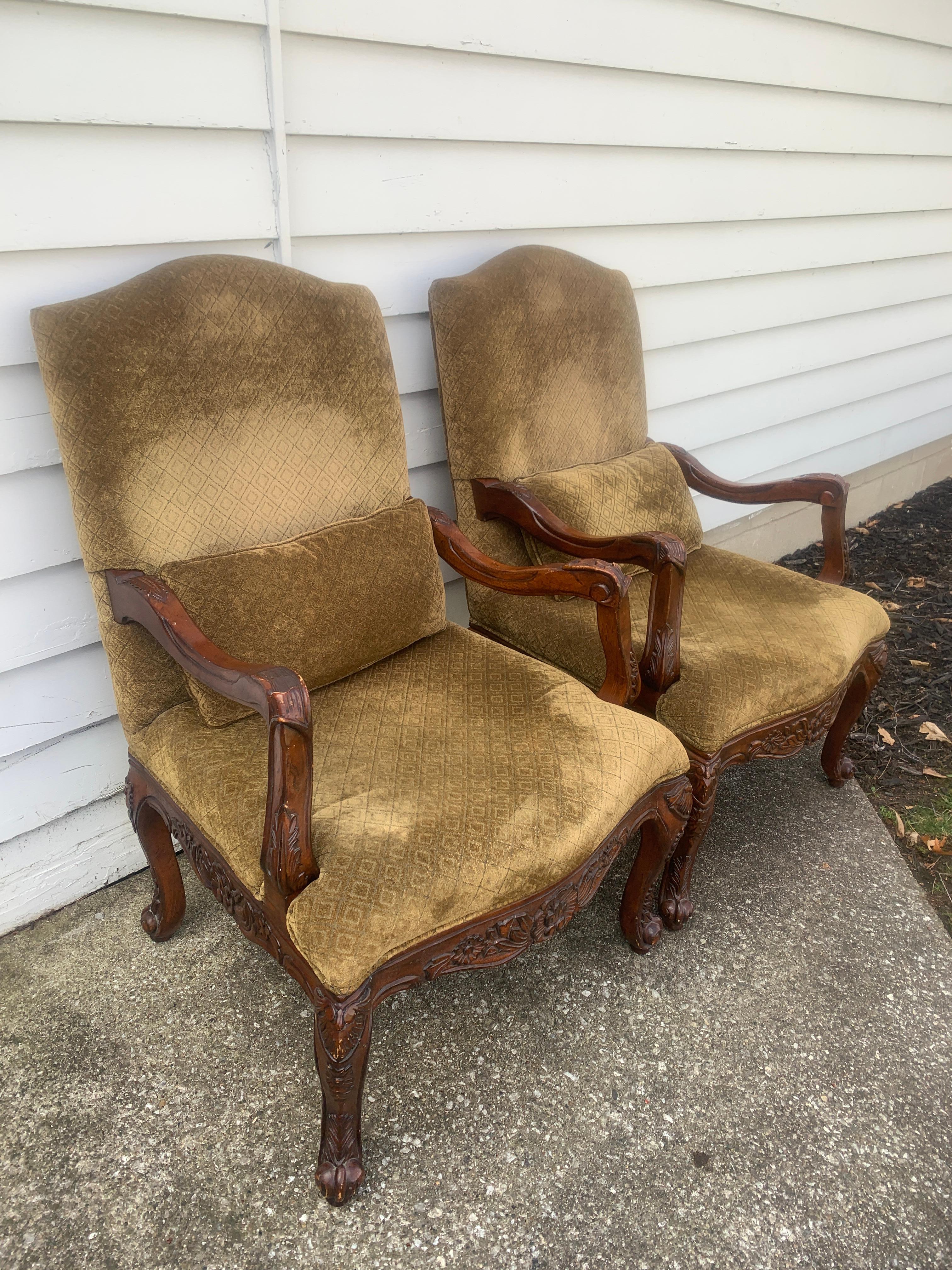 French Provincial Louis XV Style Armchairs, Pair For Sale 5