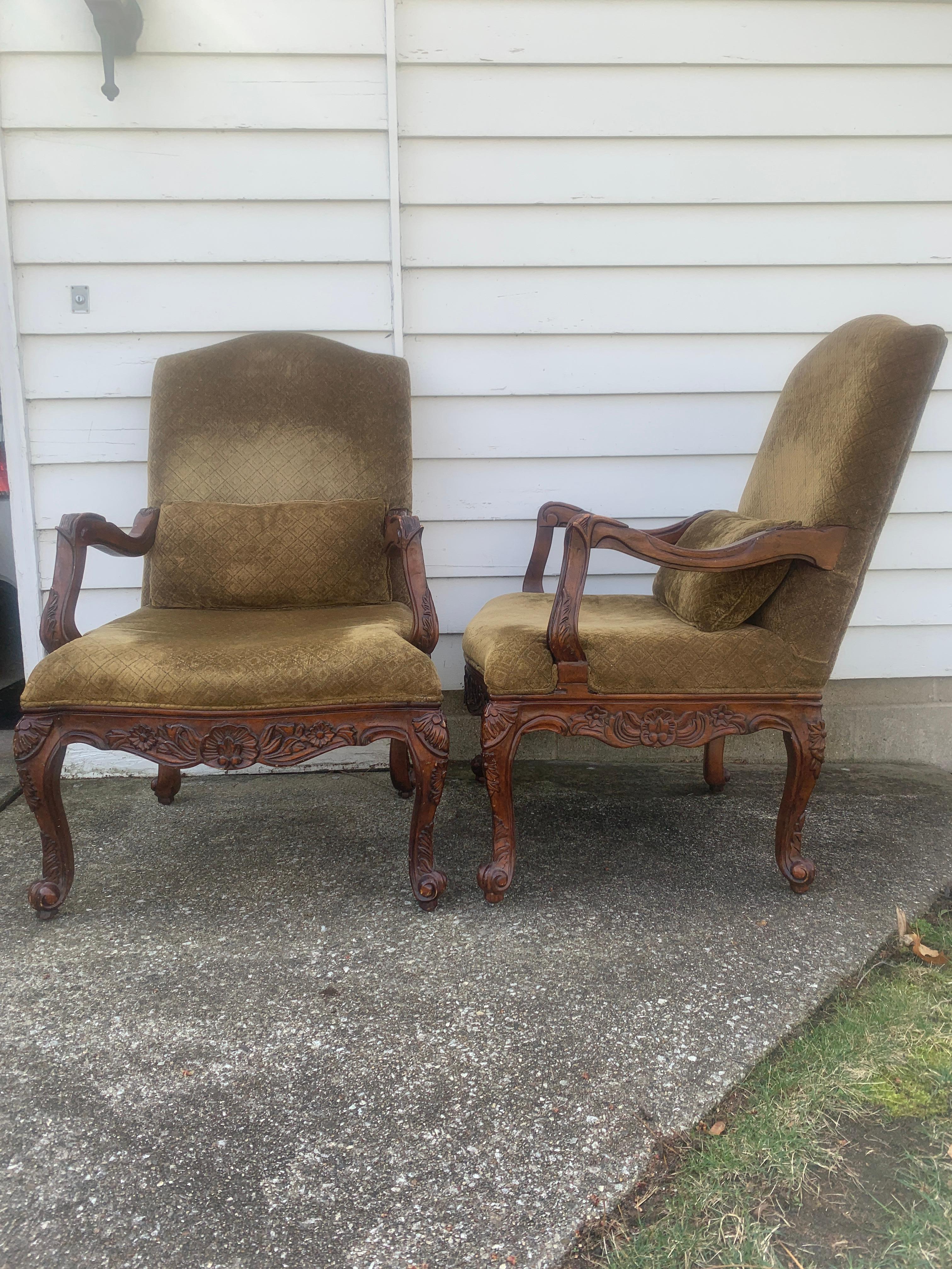 French Provincial Louis XV Style Armchairs, Pair For Sale 11
