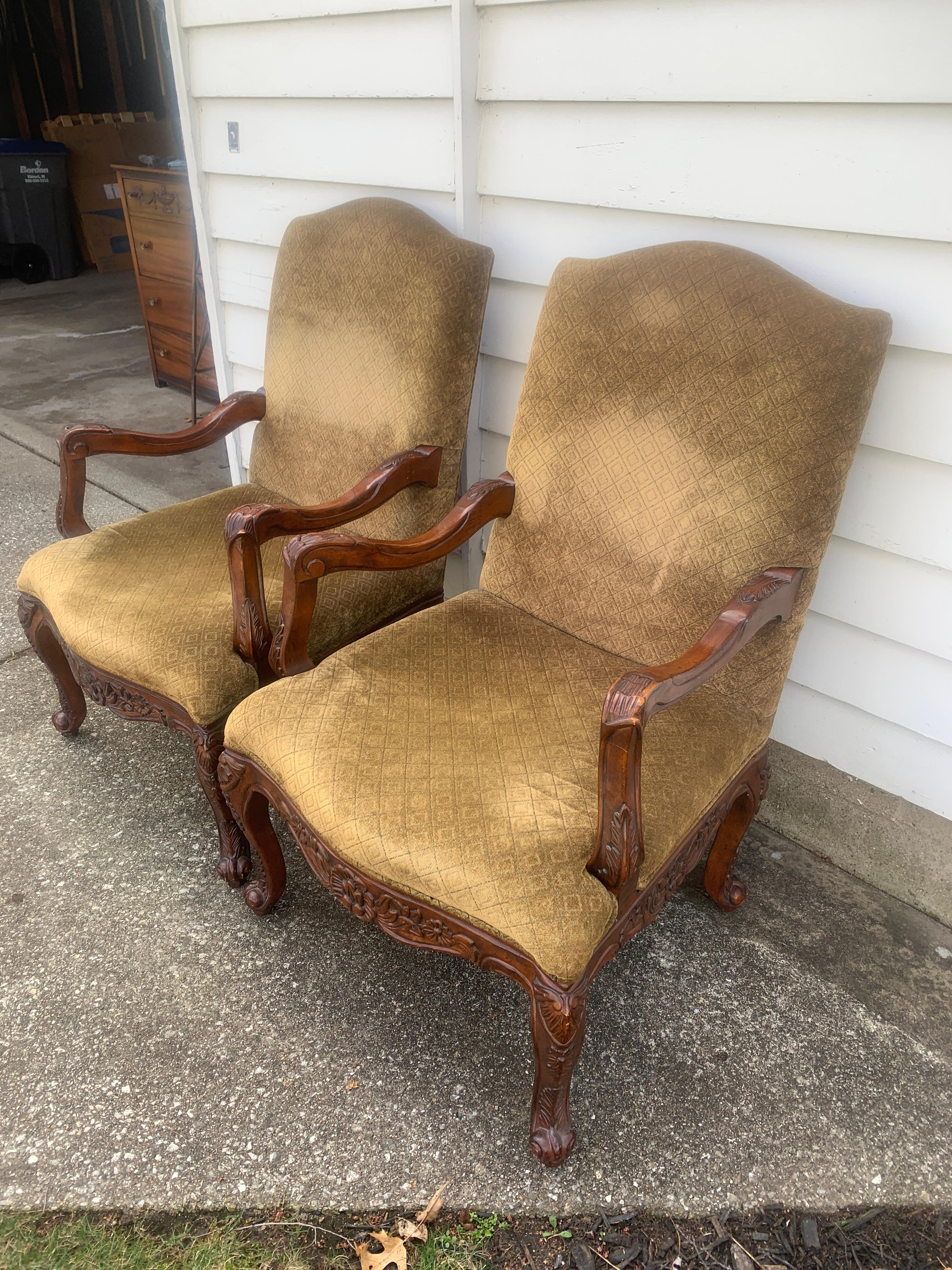 American French Provincial Louis XV Style Armchairs, Pair For Sale