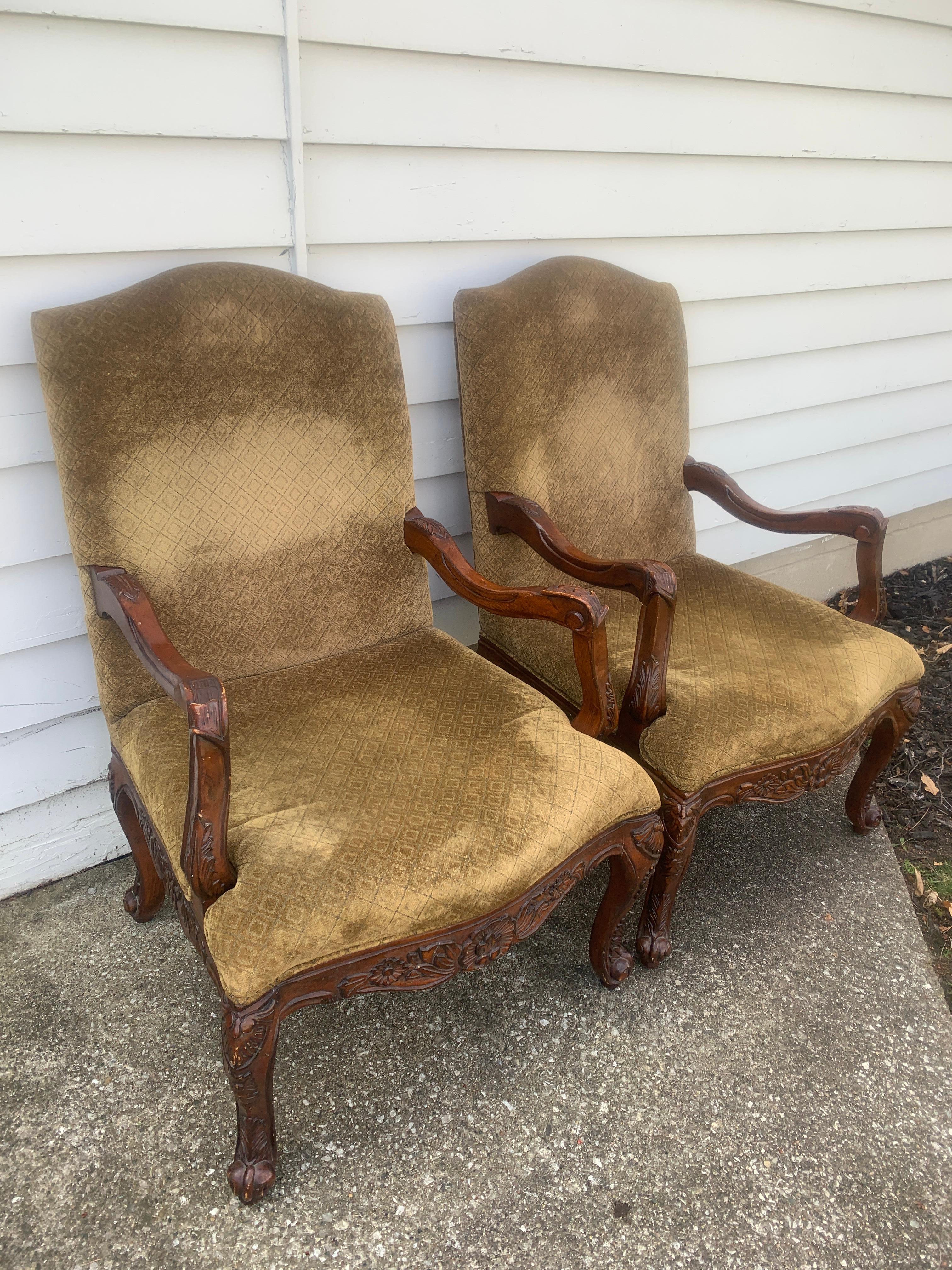 20th Century French Provincial Louis XV Style Armchairs, Pair For Sale