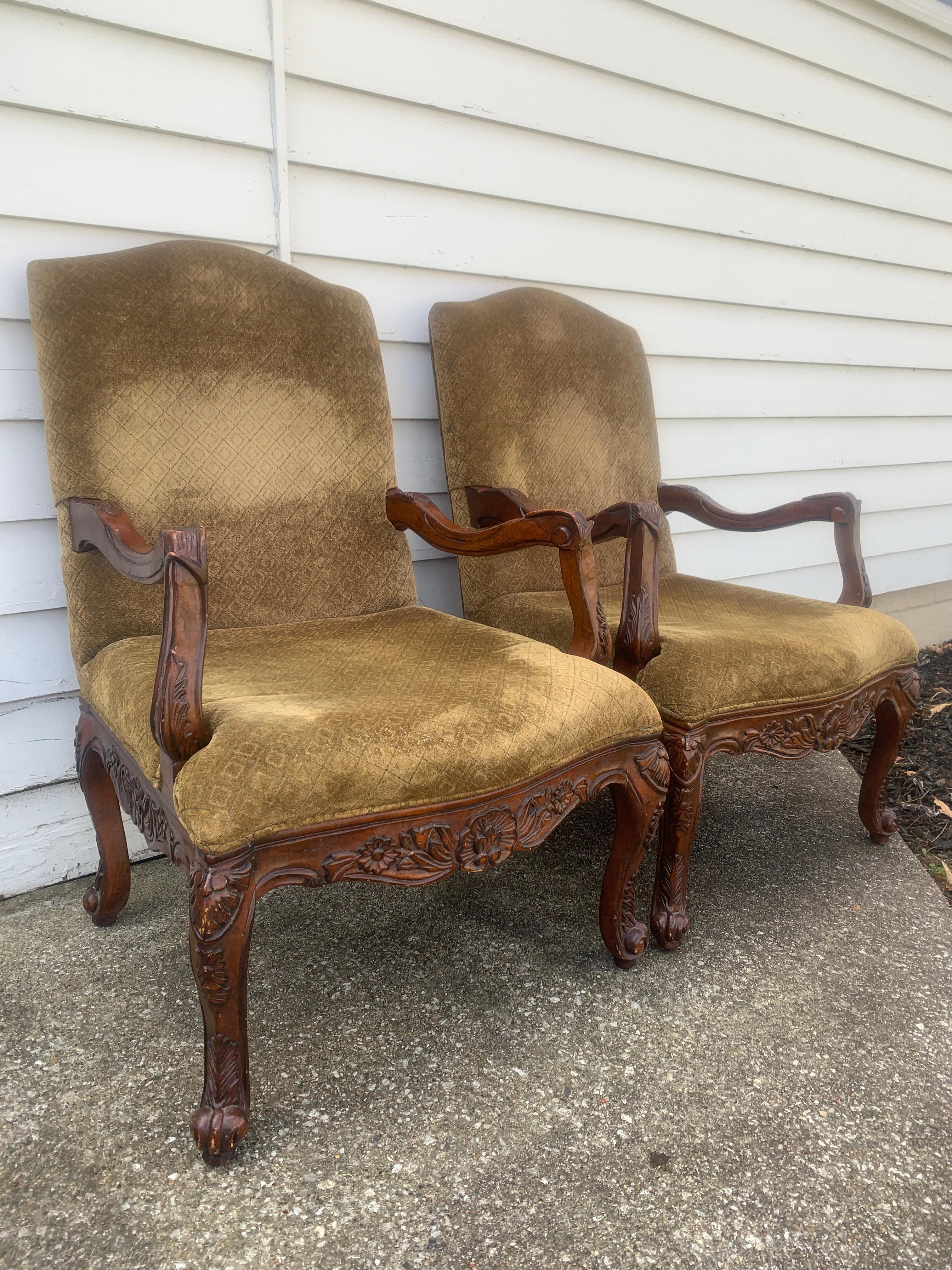 Upholstery French Provincial Louis XV Style Armchairs, Pair For Sale