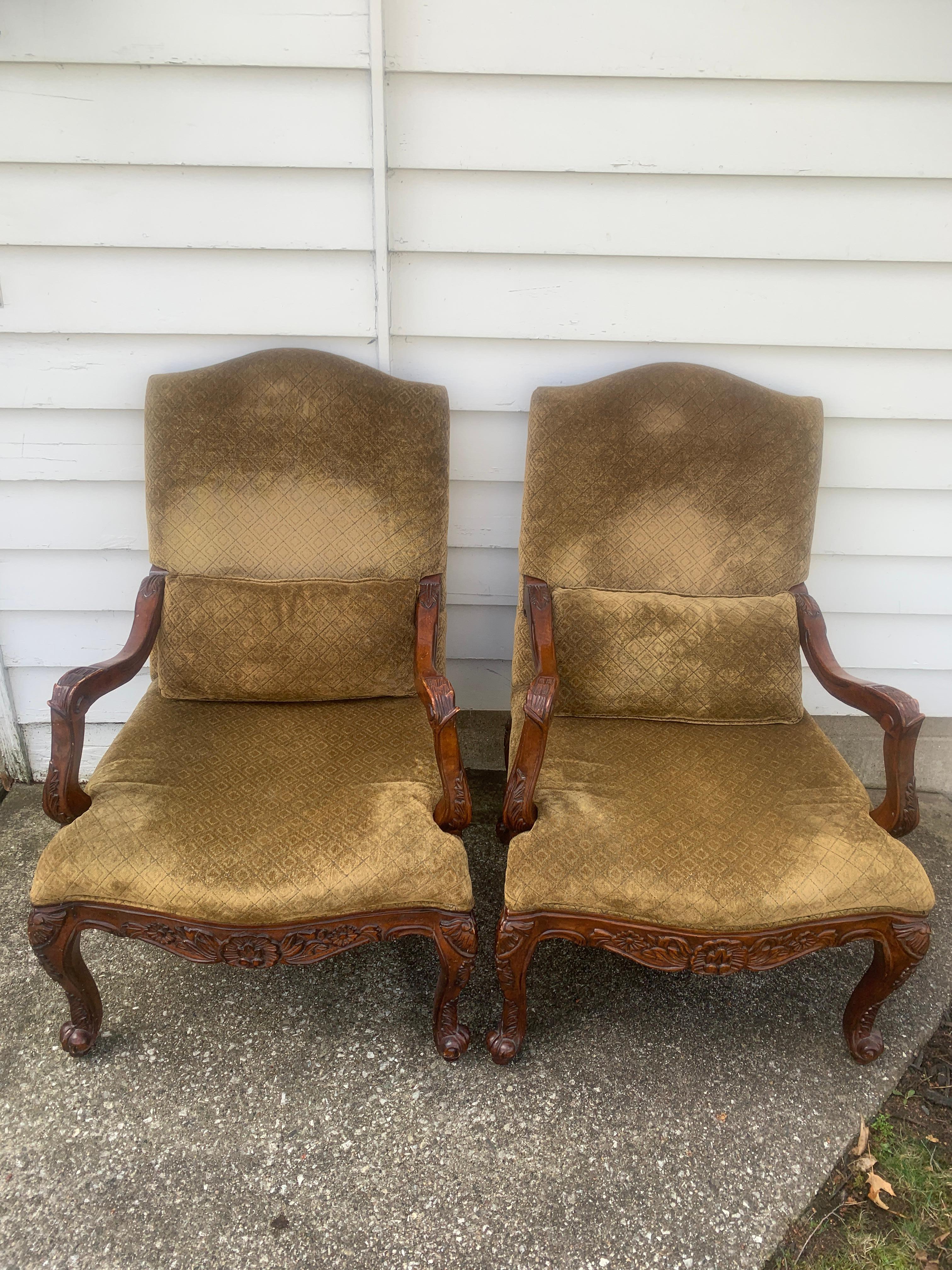 French Provincial Louis XV Style Armchairs, Pair For Sale 1