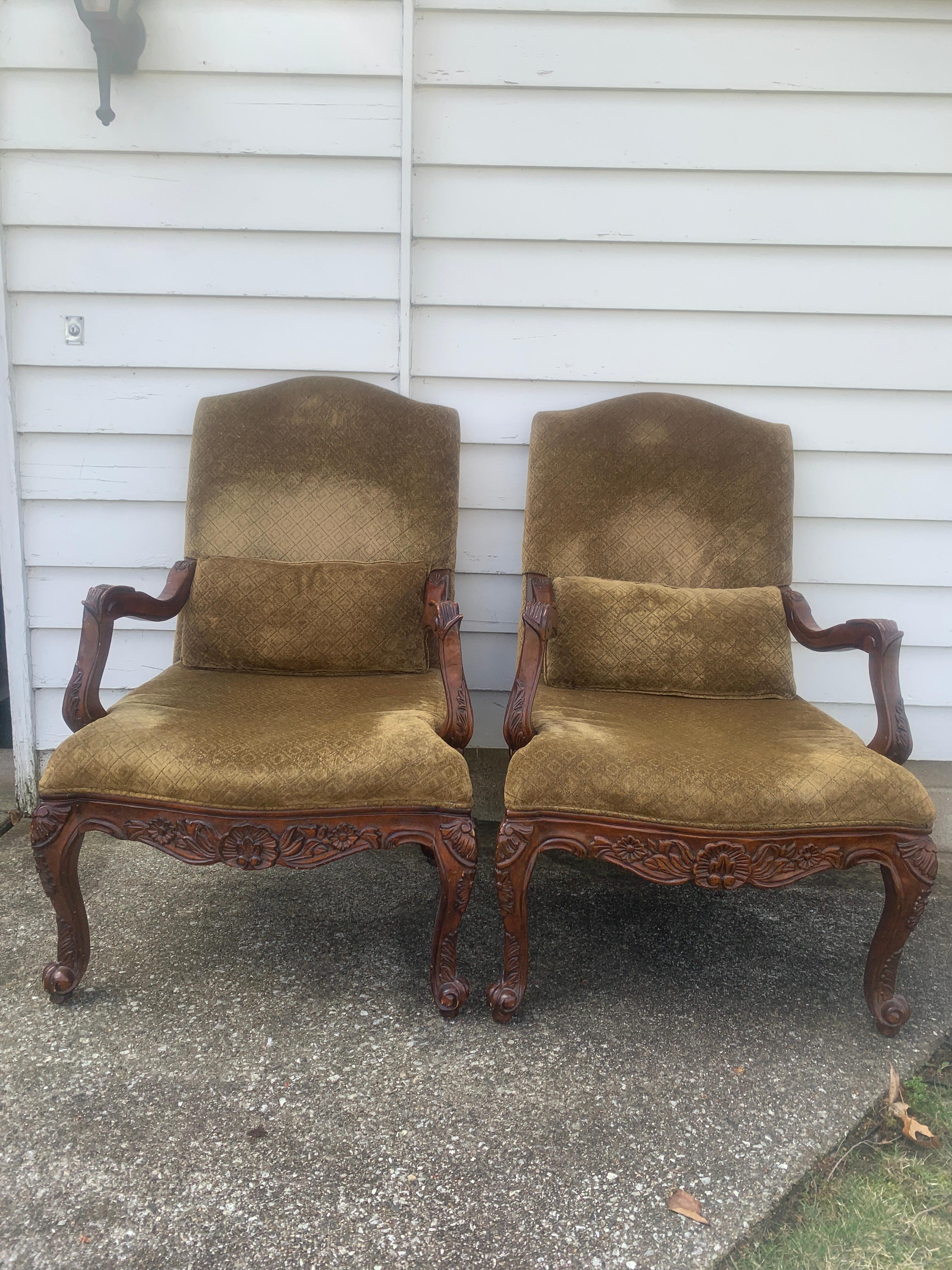 French Provincial Louis XV Style Armchairs, Pair For Sale 2