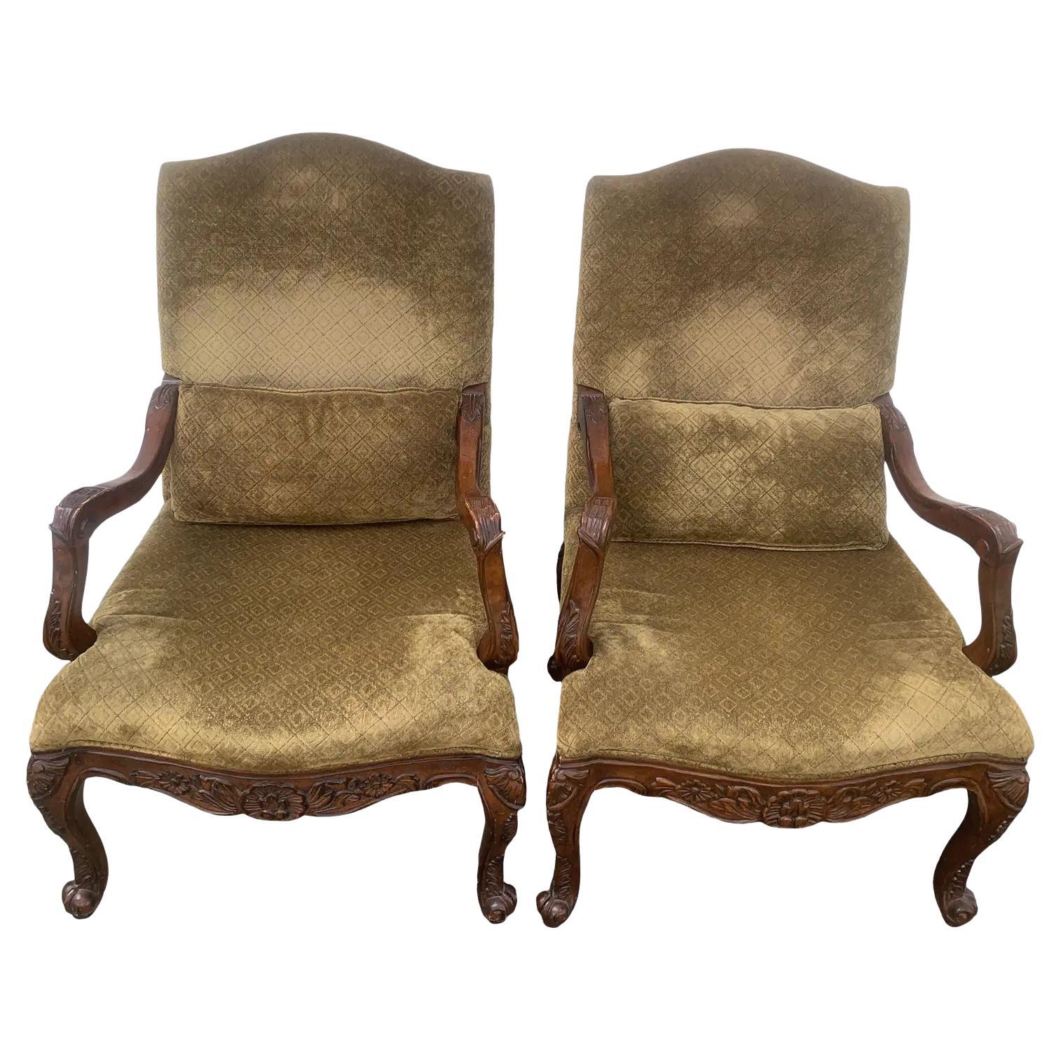 French Provincial Louis XV Style Armchairs, Pair