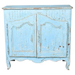 French Provincial Louis XV Style Blue-Painted Two-Door Buffet