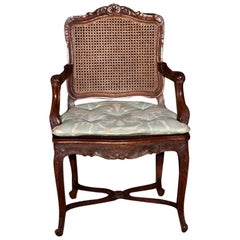 French Provincial Louis XV Style Caned Armchair / Bergere Chair