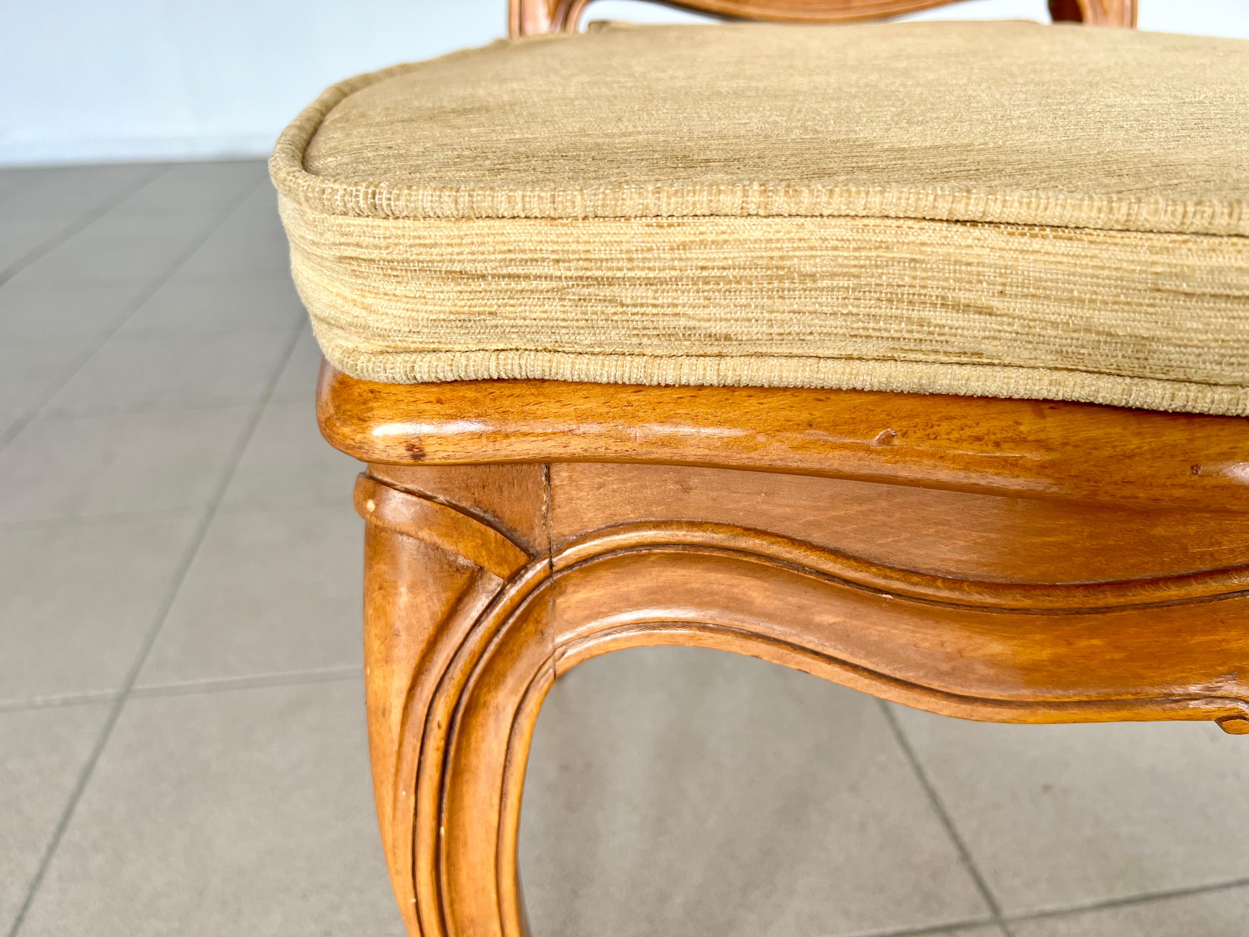 Oak French Provincial Louis XV Style Carved Cane Back Dining Chairs - Set of 5