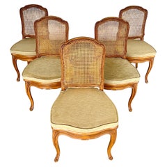French Provincial Louis XV Style Carved Cane Back Dining Chairs - Set of 5