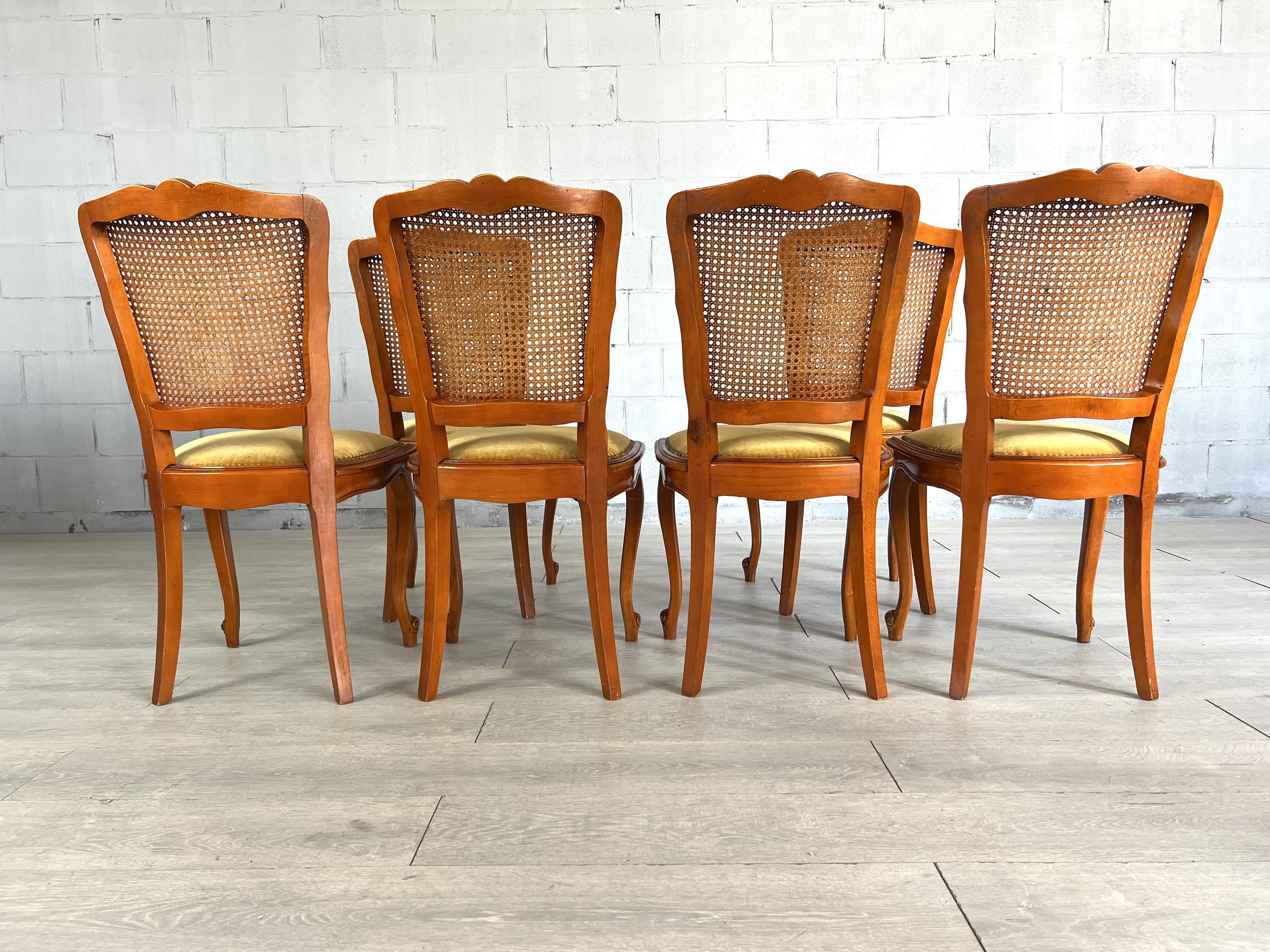 French Provincial Louis XV Style Carved Cane Back Dining Chairs - Set of 6 7