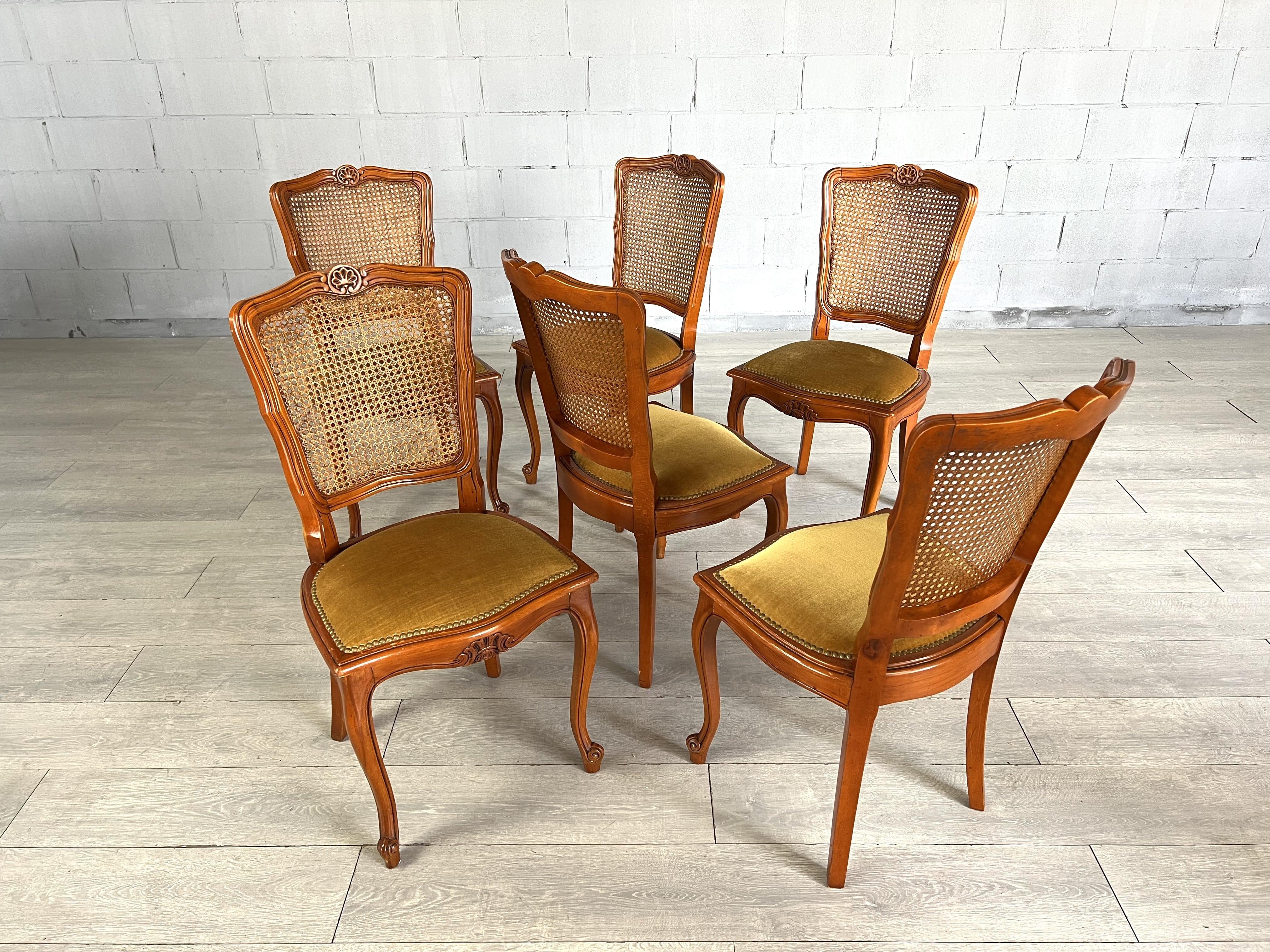 French Provincial Louis XV Style Carved Cane Back Dining Chairs - Set of 6 3