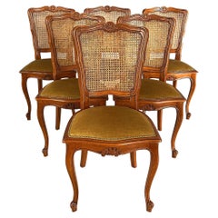 French Provincial Louis XV Style Carved Cane Back Dining Chairs - Set of 6