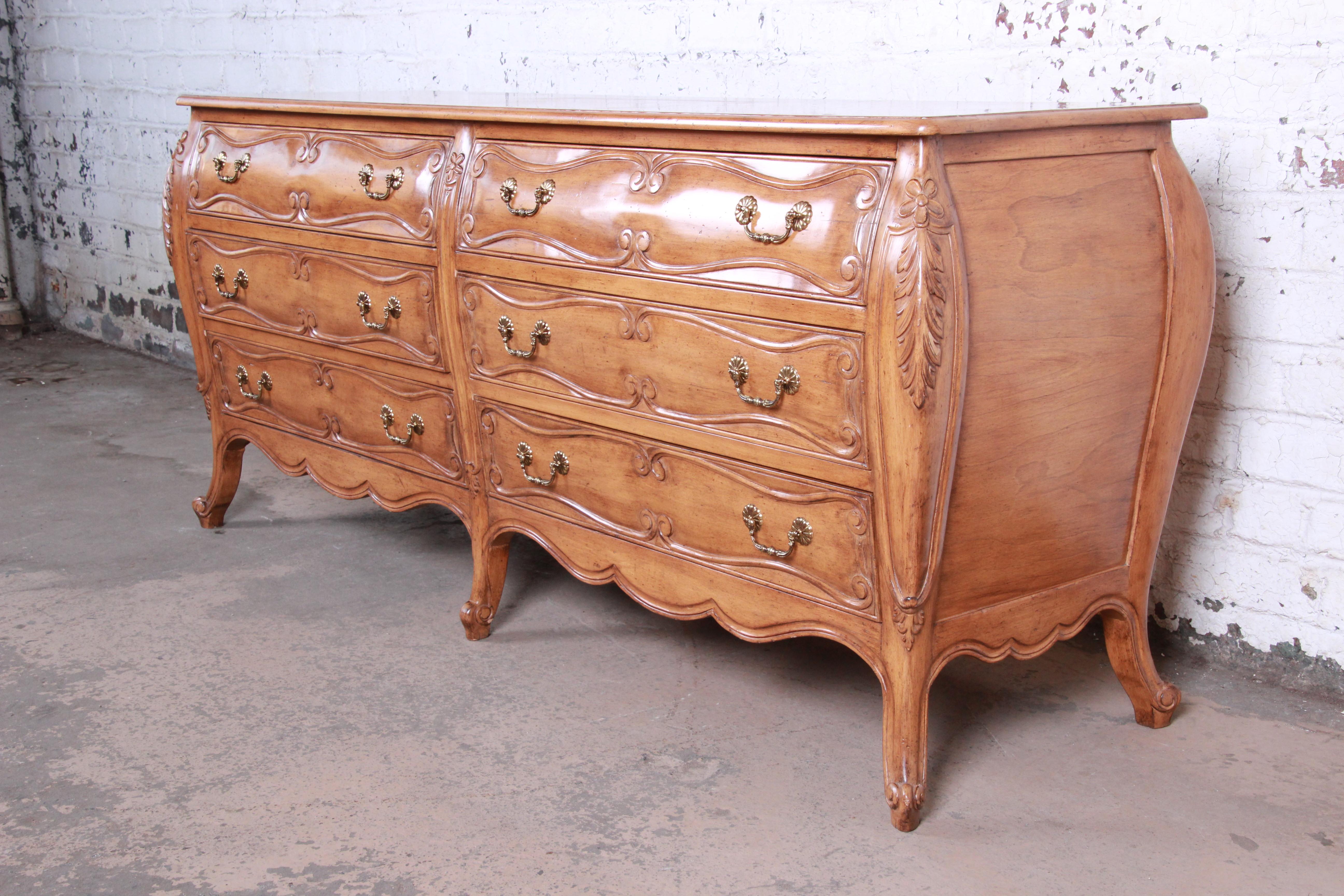 French Provincial Louis XV Style Carved Fruitwood Long Dresser In Good Condition In South Bend, IN