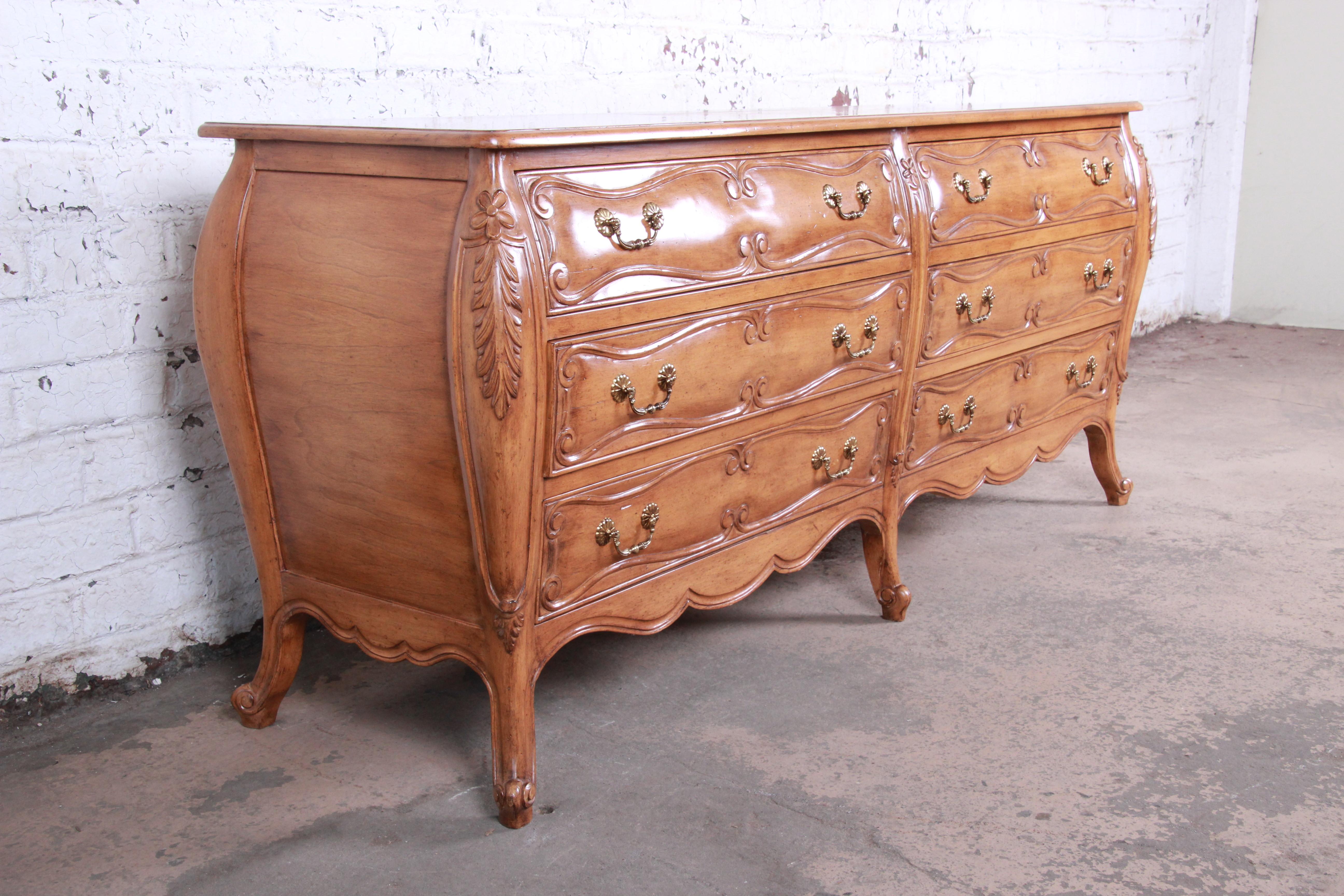 20th Century French Provincial Louis XV Style Carved Fruitwood Long Dresser