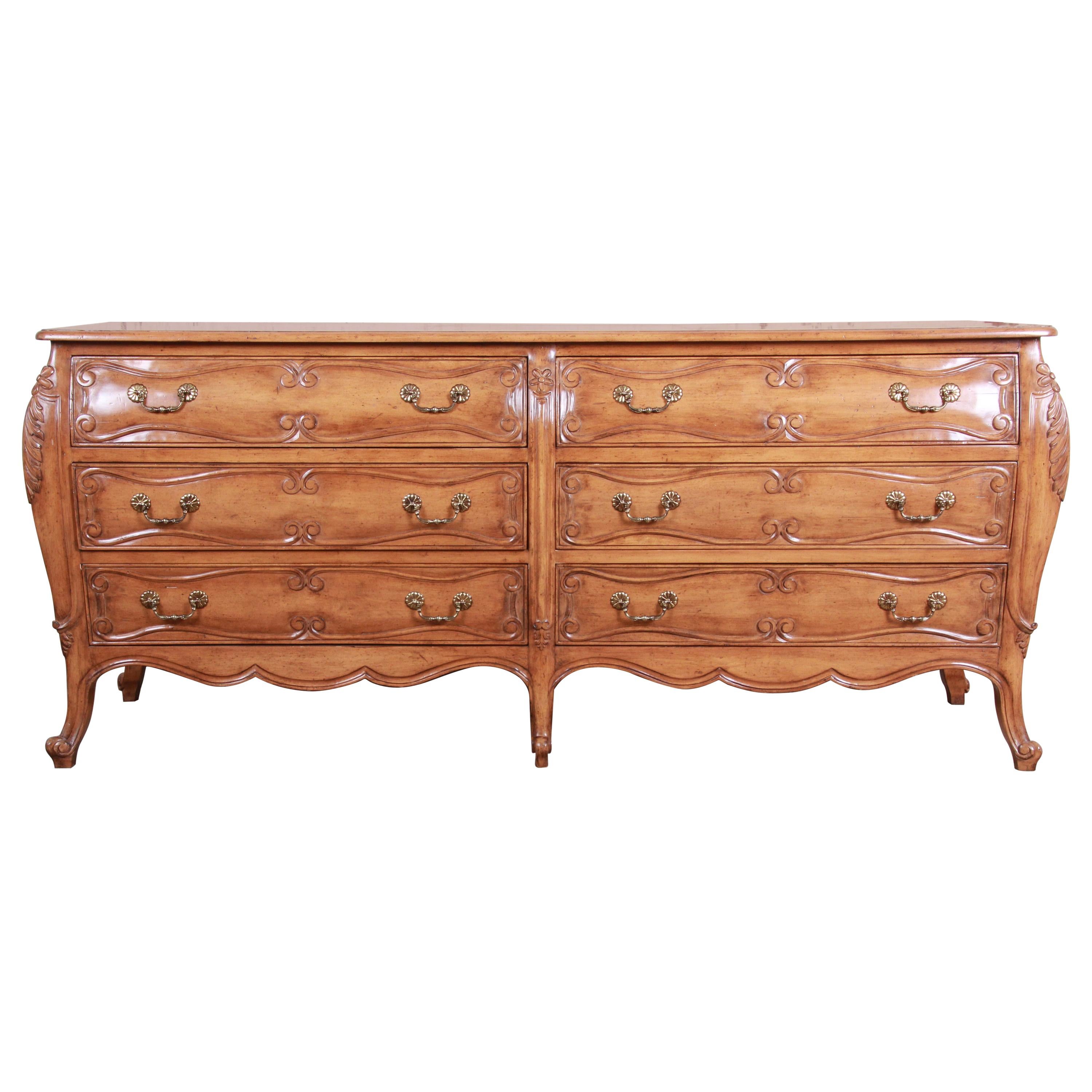 French Provincial Louis XV Style Carved Fruitwood Long Dresser