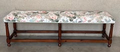 French Provincial Louis XV Style Carved Walnut Fleur Upholstered large Bench