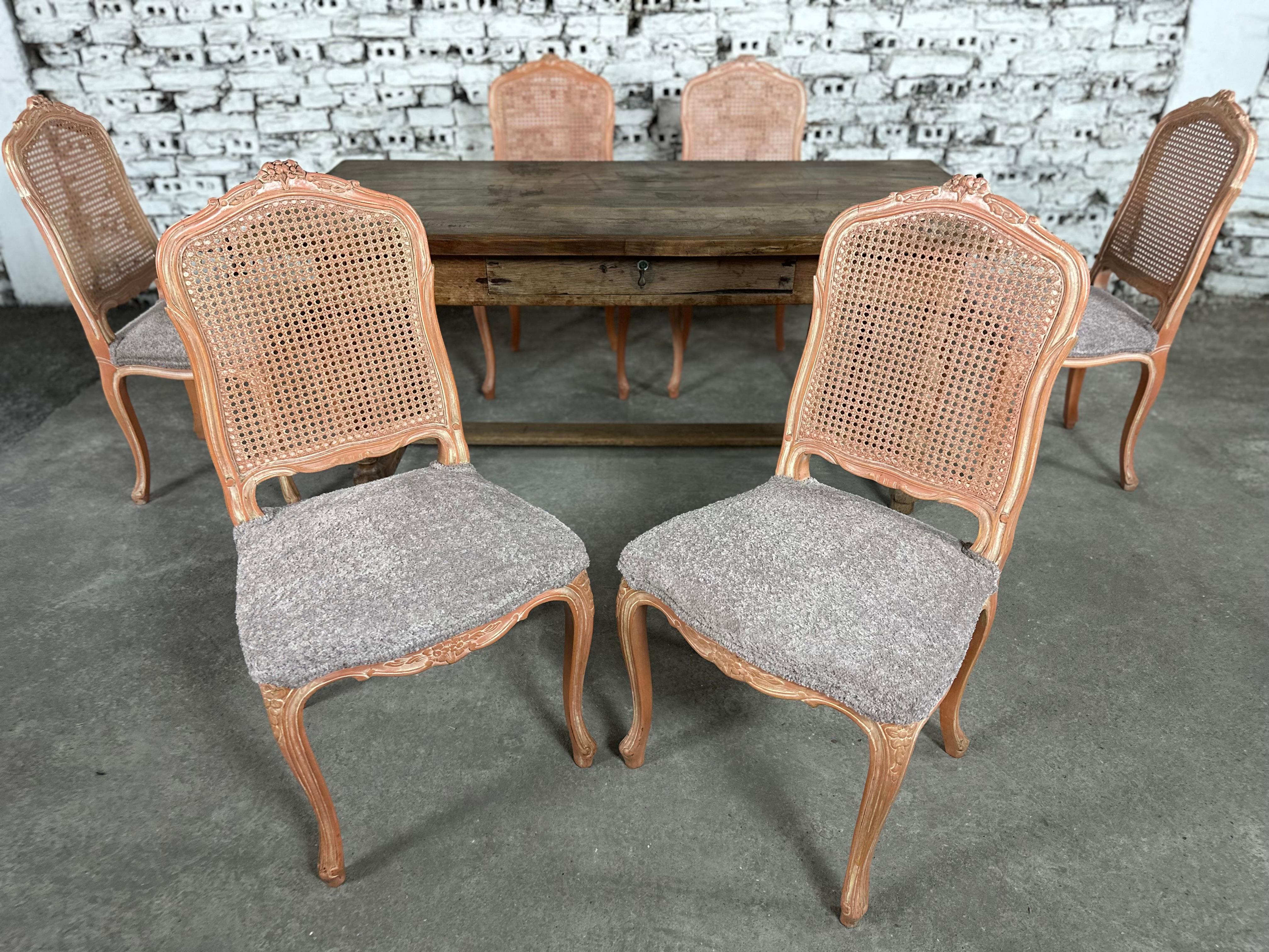 French Provincial Louis XV Style Dining Chairs, Reupholstered - Set of 6 5