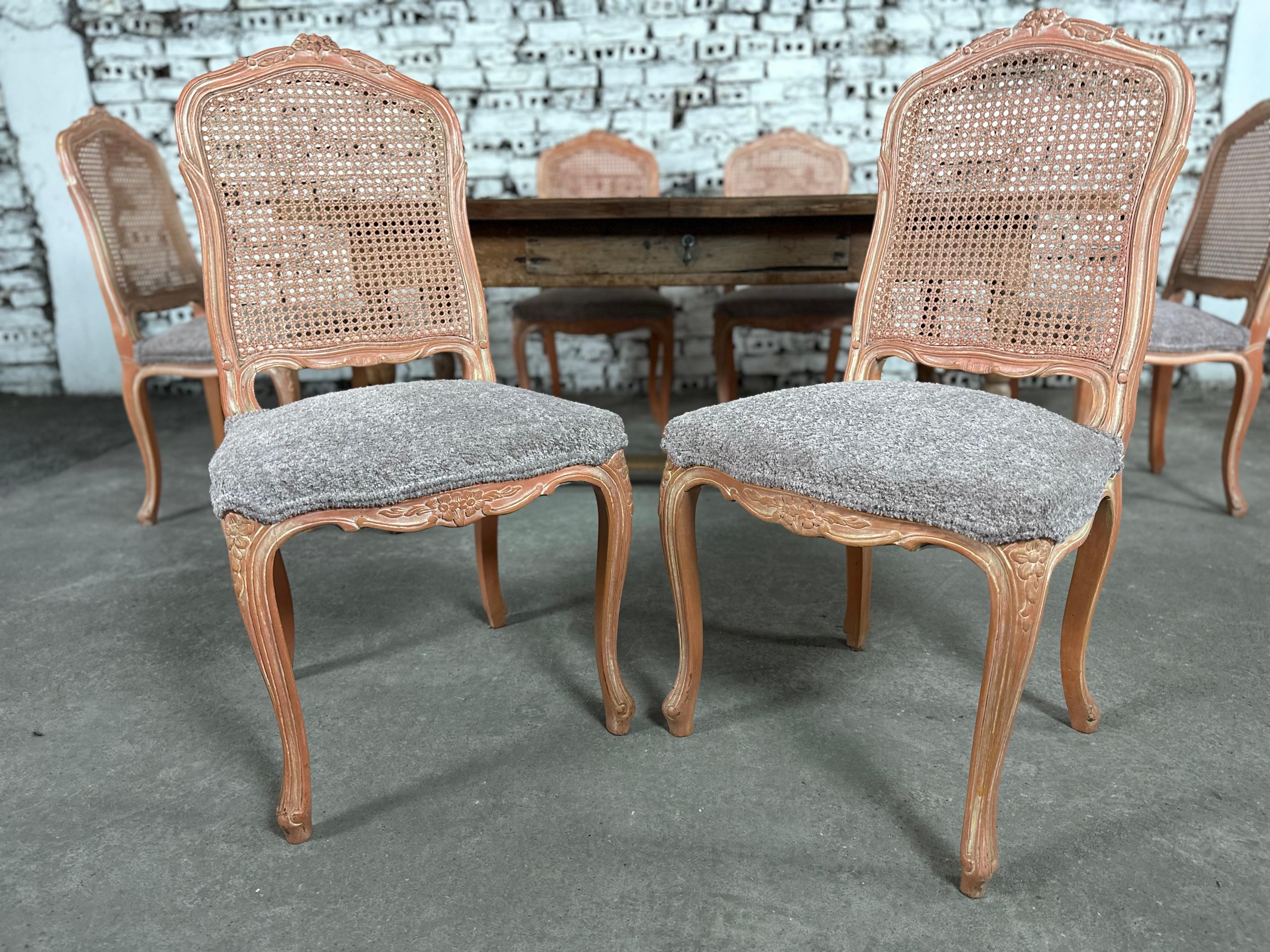 French Provincial Louis XV Style Dining Chairs, Reupholstered - Set of 6 6