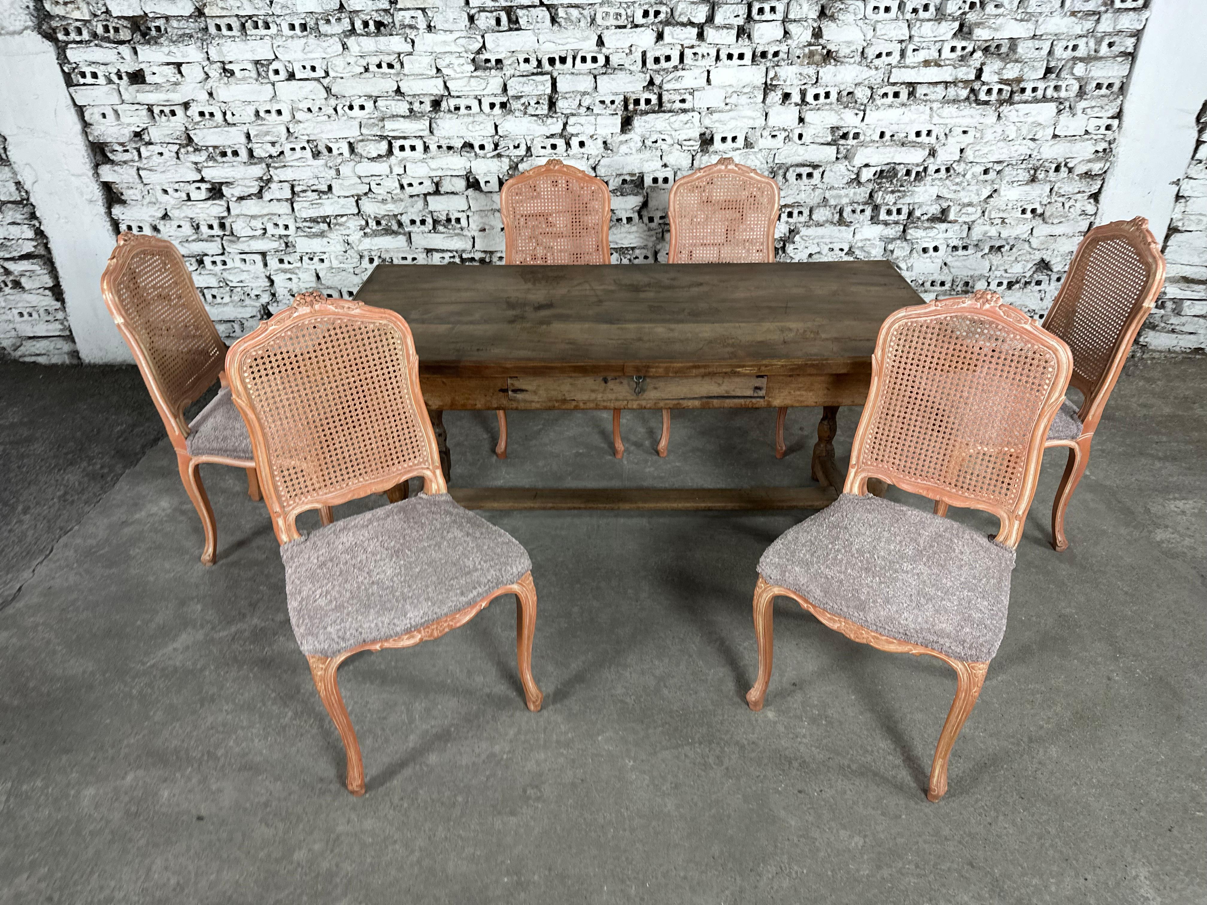 French Provincial Louis XV Style Dining Chairs, Reupholstered - Set of 6 7