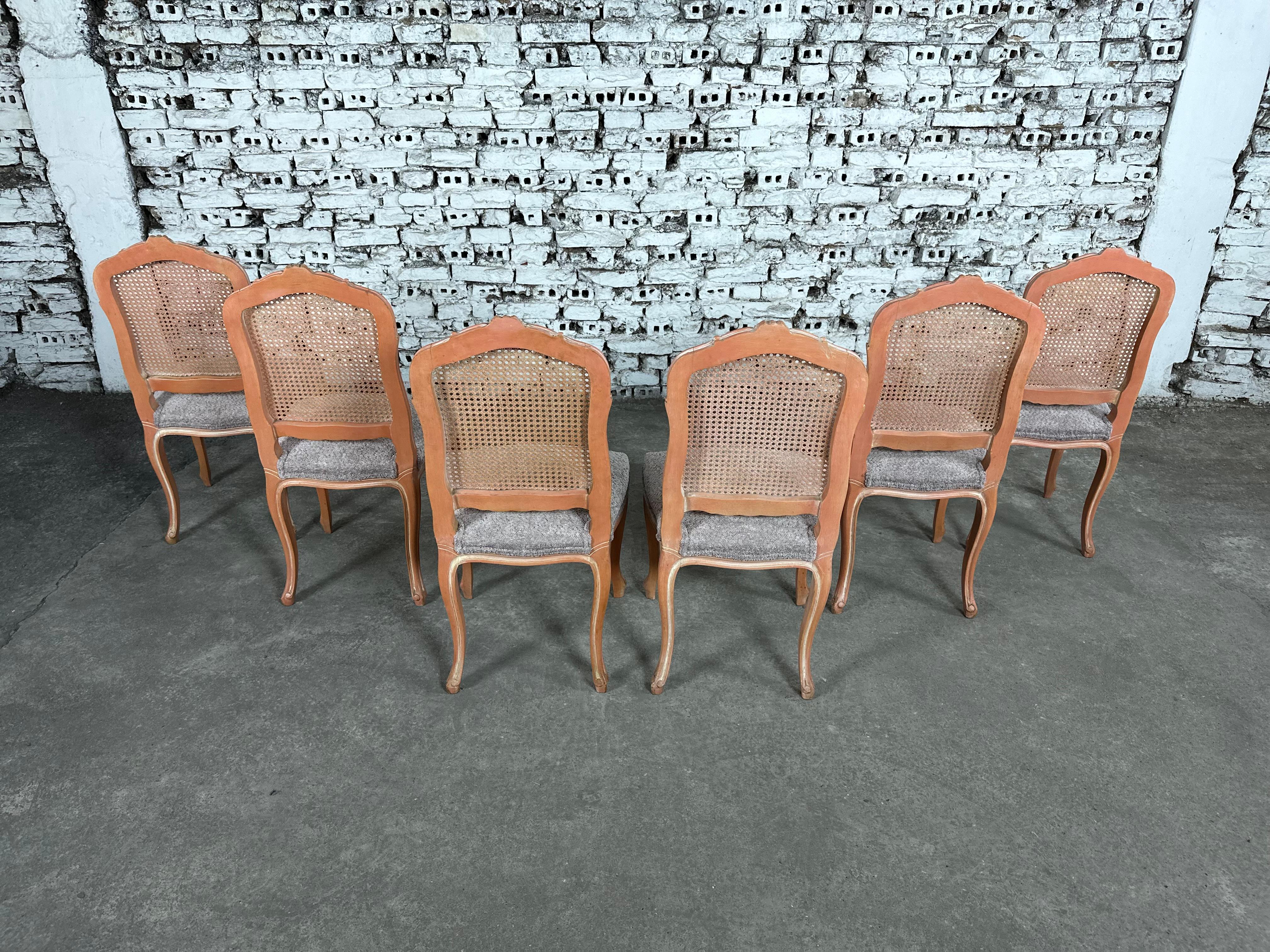 French Provincial Louis XV Style Dining Chairs, Reupholstered - Set of 6 9