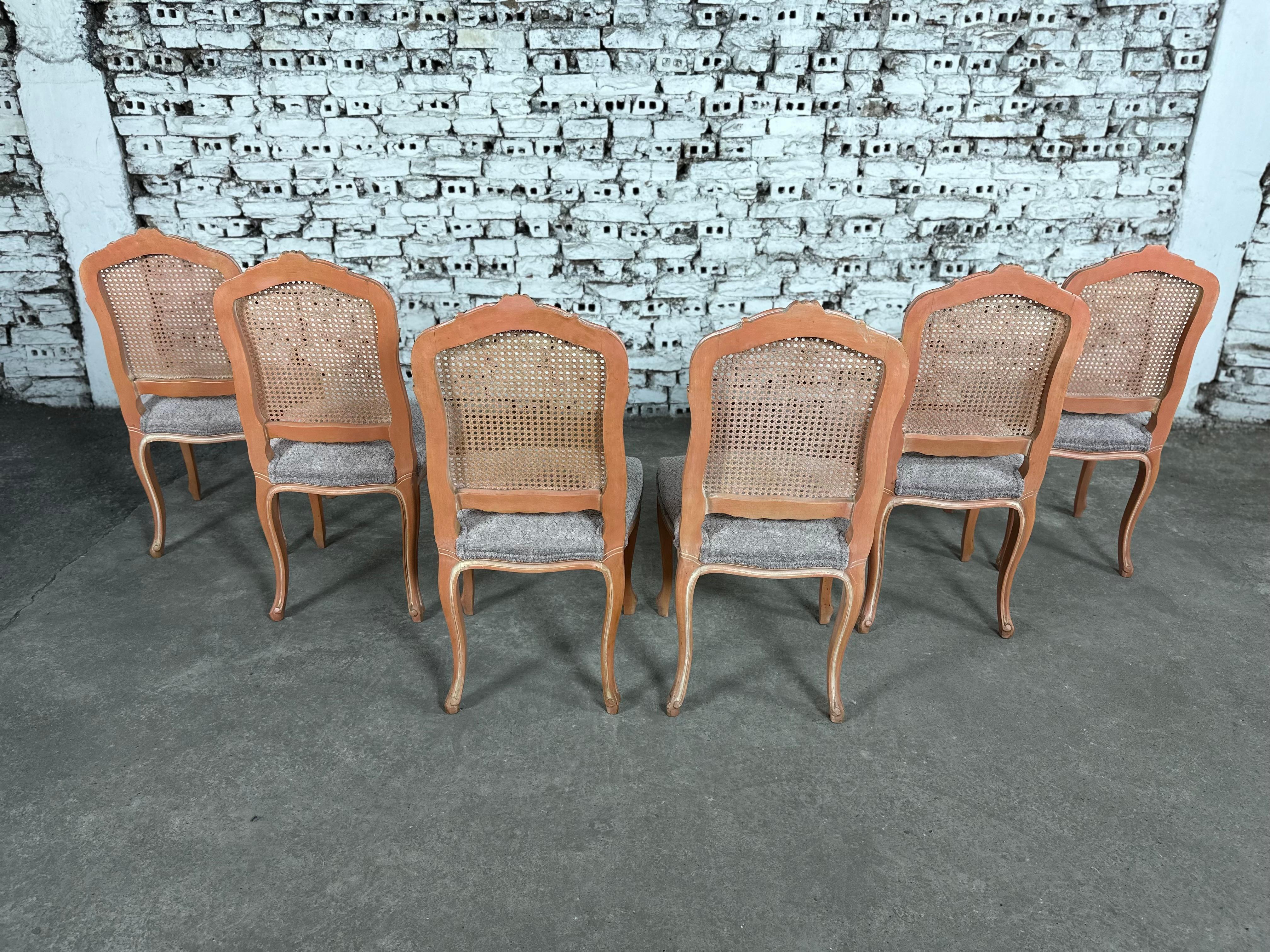 French Provincial Louis XV Style Dining Chairs, Reupholstered - Set of 6 10