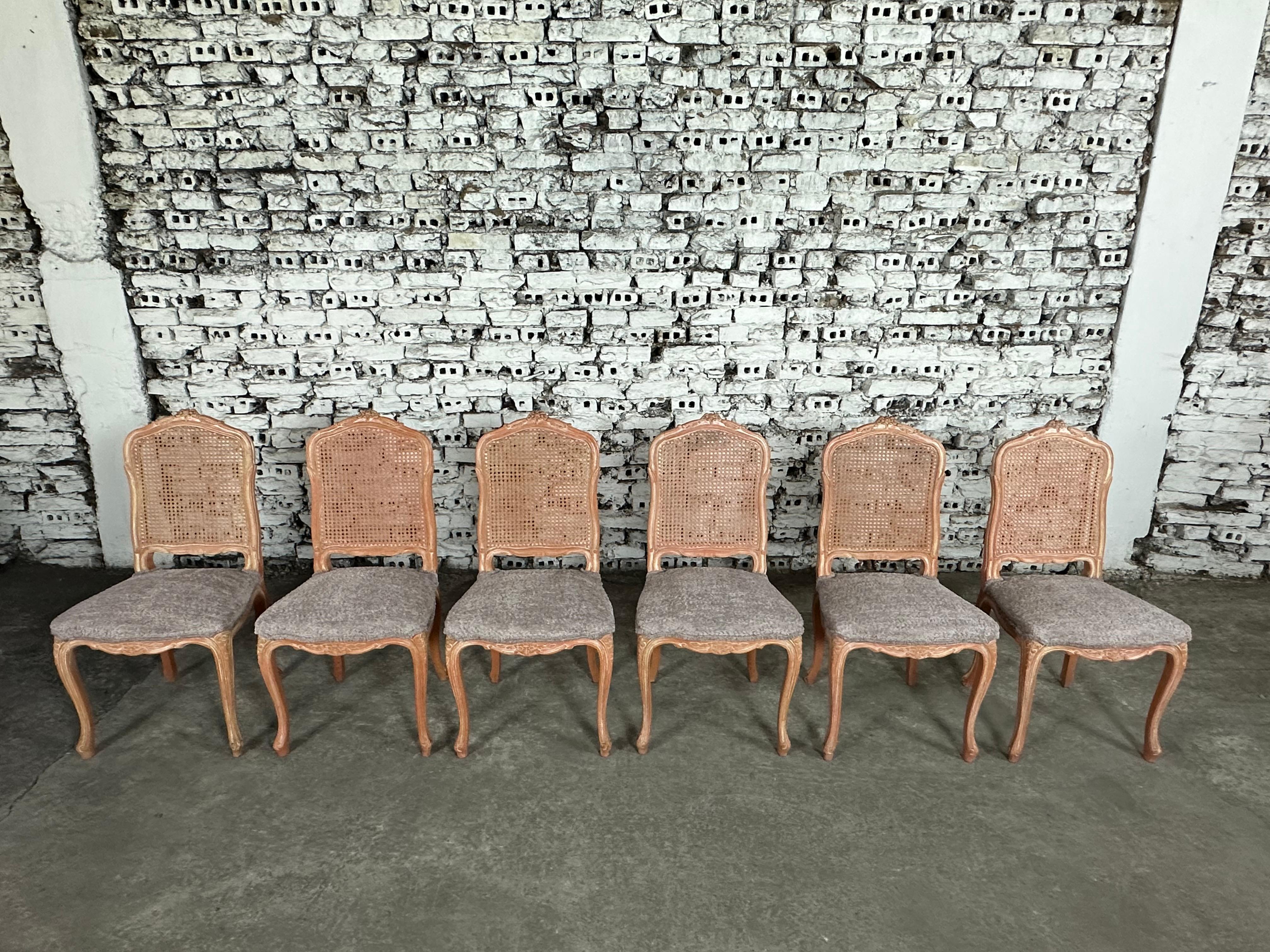 20th Century French Provincial Louis XV Style Dining Chairs, Reupholstered - Set of 6