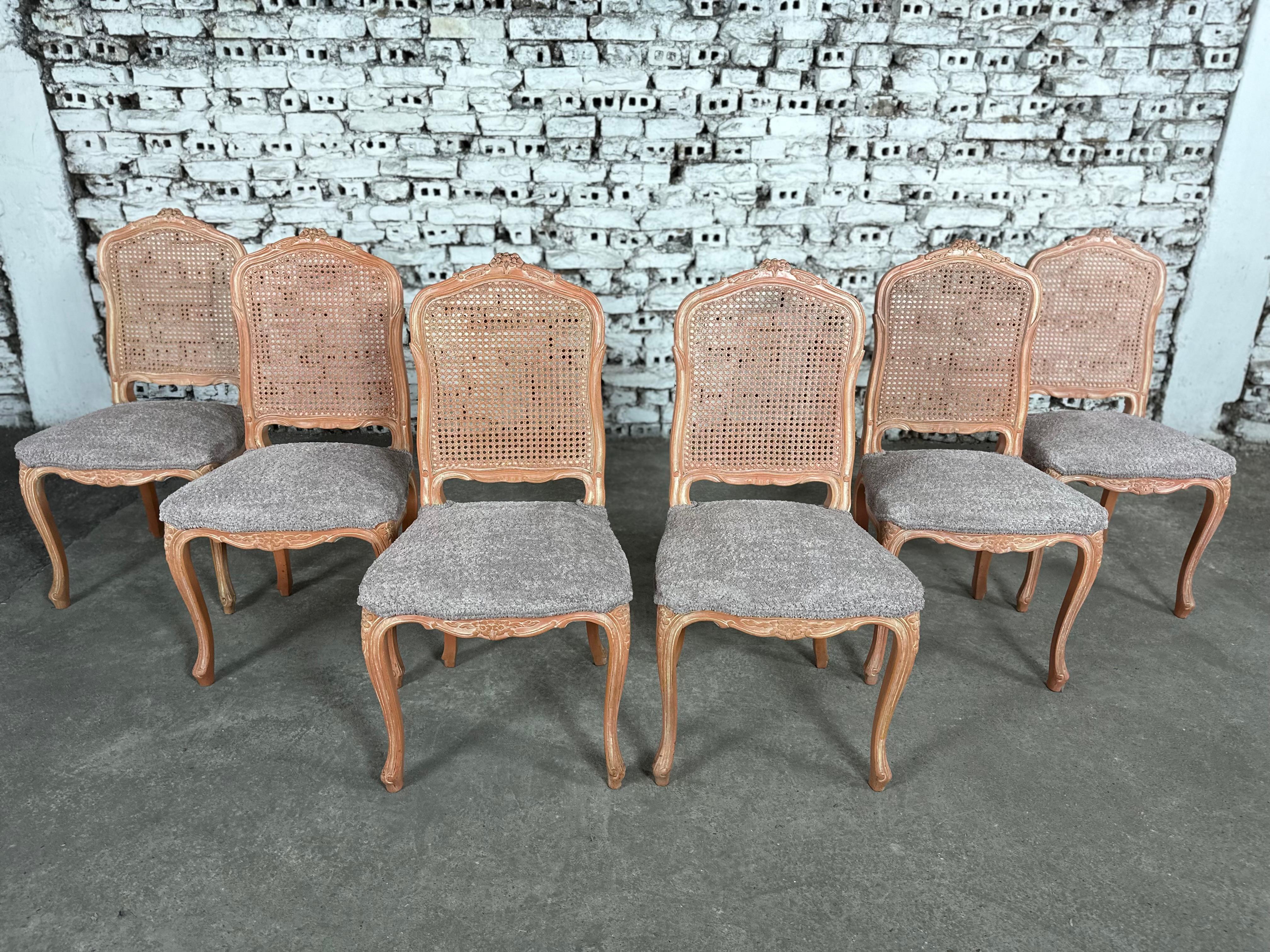 Upholstery French Provincial Louis XV Style Dining Chairs, Reupholstered - Set of 6