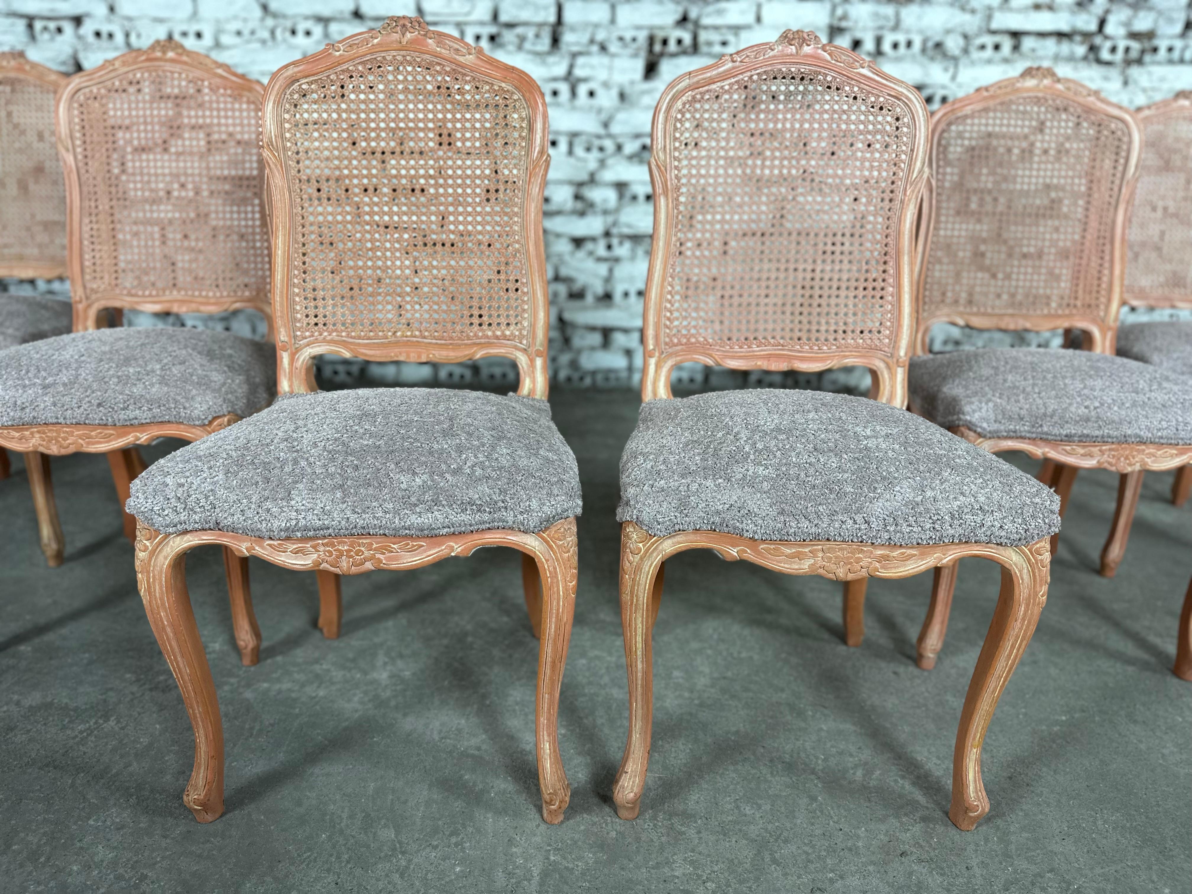 French Provincial Louis XV Style Dining Chairs, Reupholstered - Set of 6 2