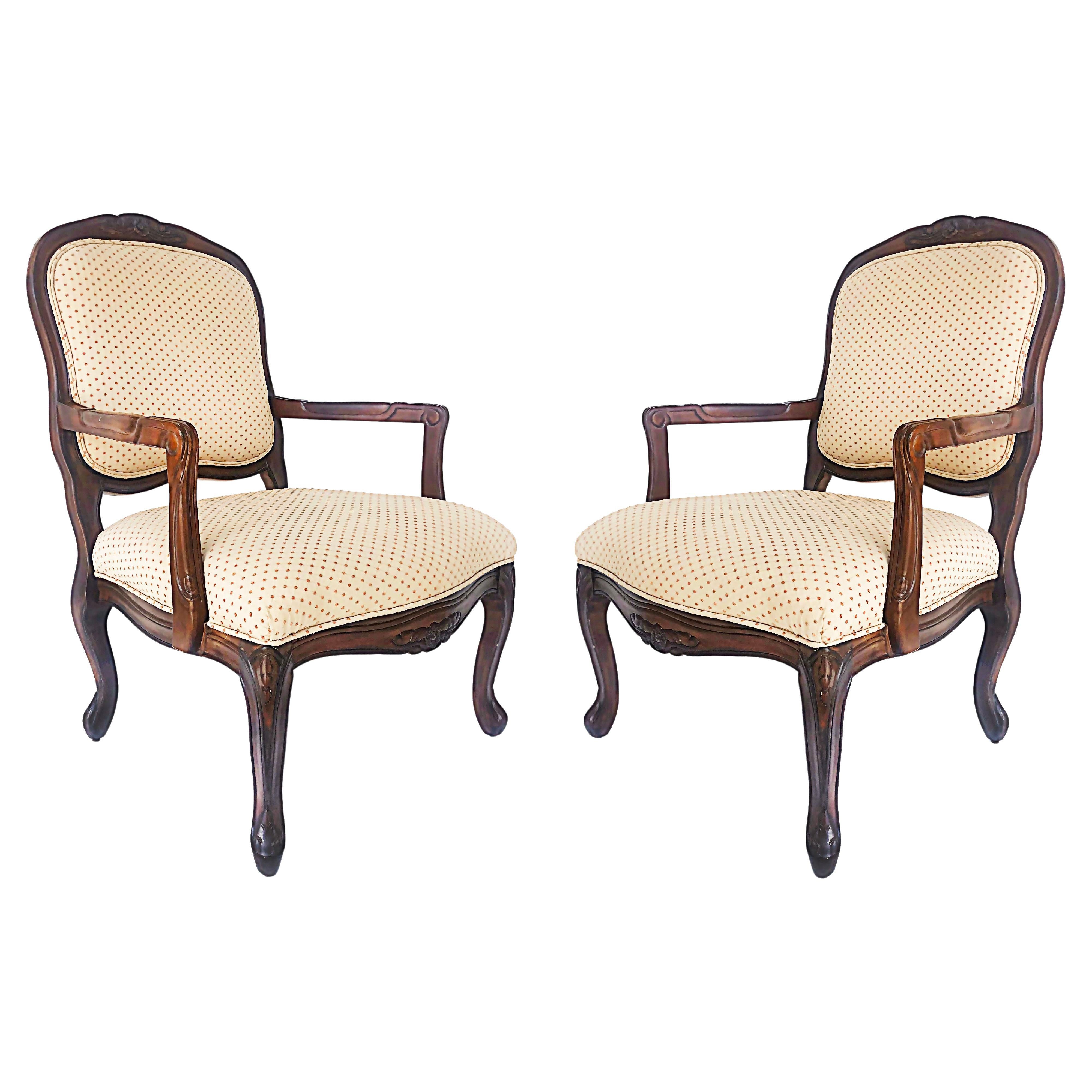 French Provincial Louis XV Style Fauteuils with Cabriole Legs