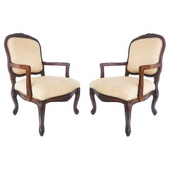 Vintage French Provincial Louis XV Style Fauteuils with Cabriole Legs