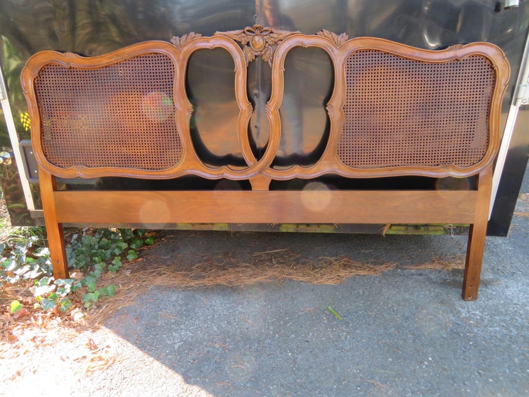 French Provincial Louis XV Style King Size Headboard with Cane, circa
