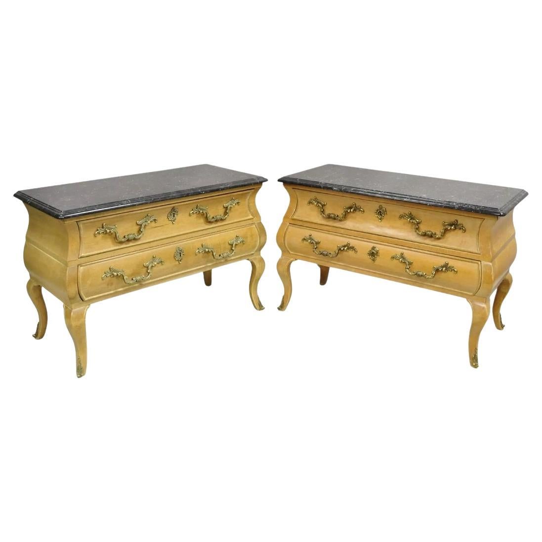 Französisch Provincial Louis XV Stil Marmorplatte Bombe Nachttisch Low Kommode Paar