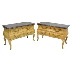 Französisch Provincial Louis XV Stil Marmorplatte Bombe Nachttisch Low Kommode Paar