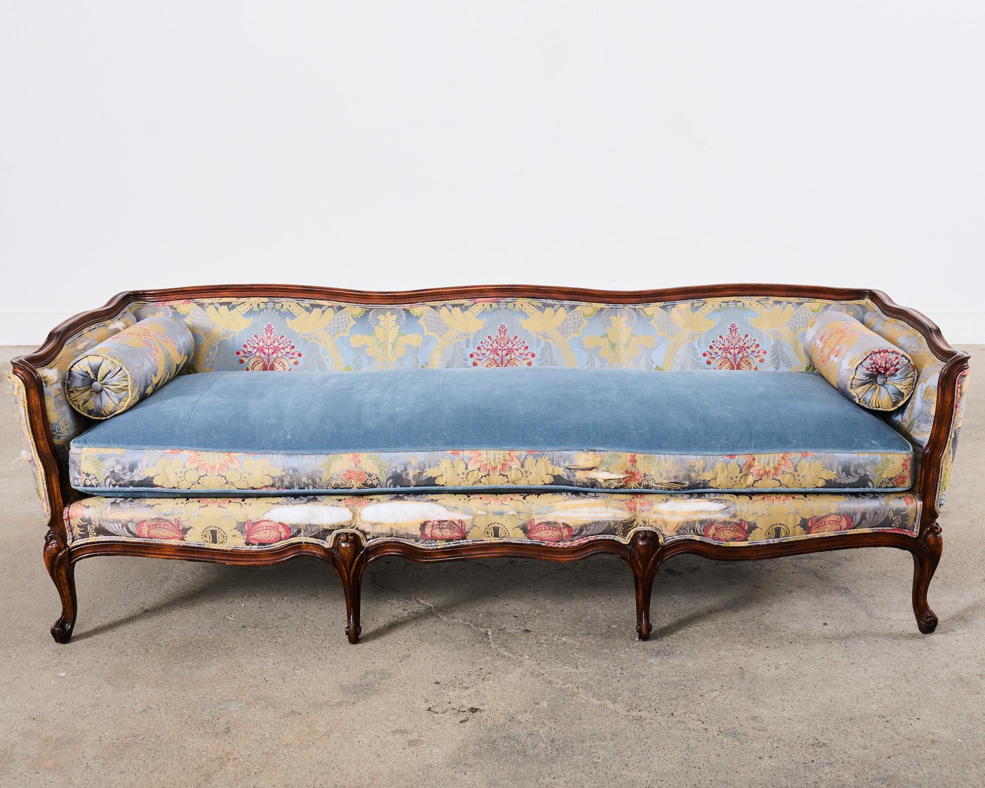 Fabric French Provincial Louis XV Style Serpentine Canape Sofa Settee For Sale