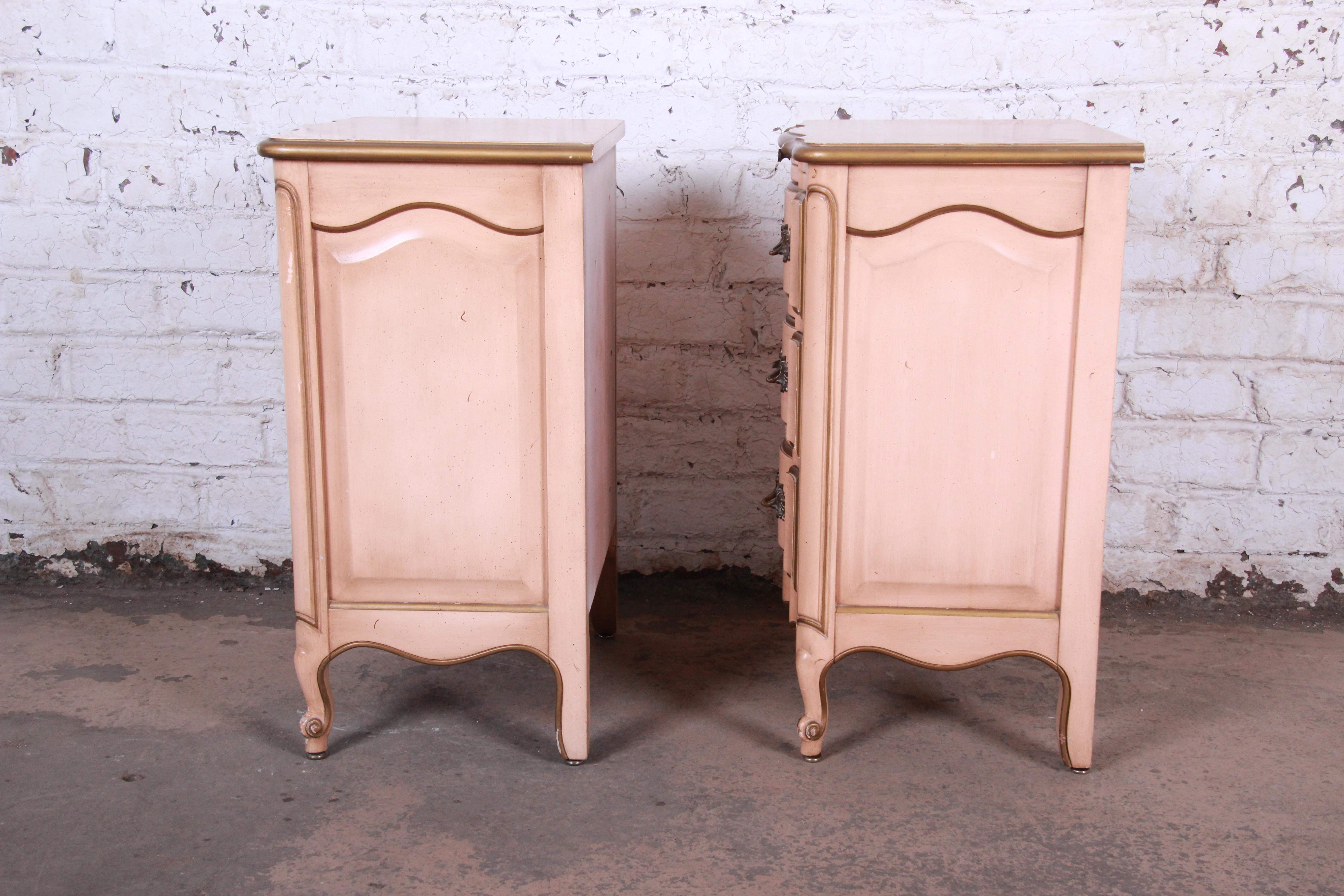 French Provincial Louis XV Style Three-Drawer Nightstands by Dixon Powdermaker 1