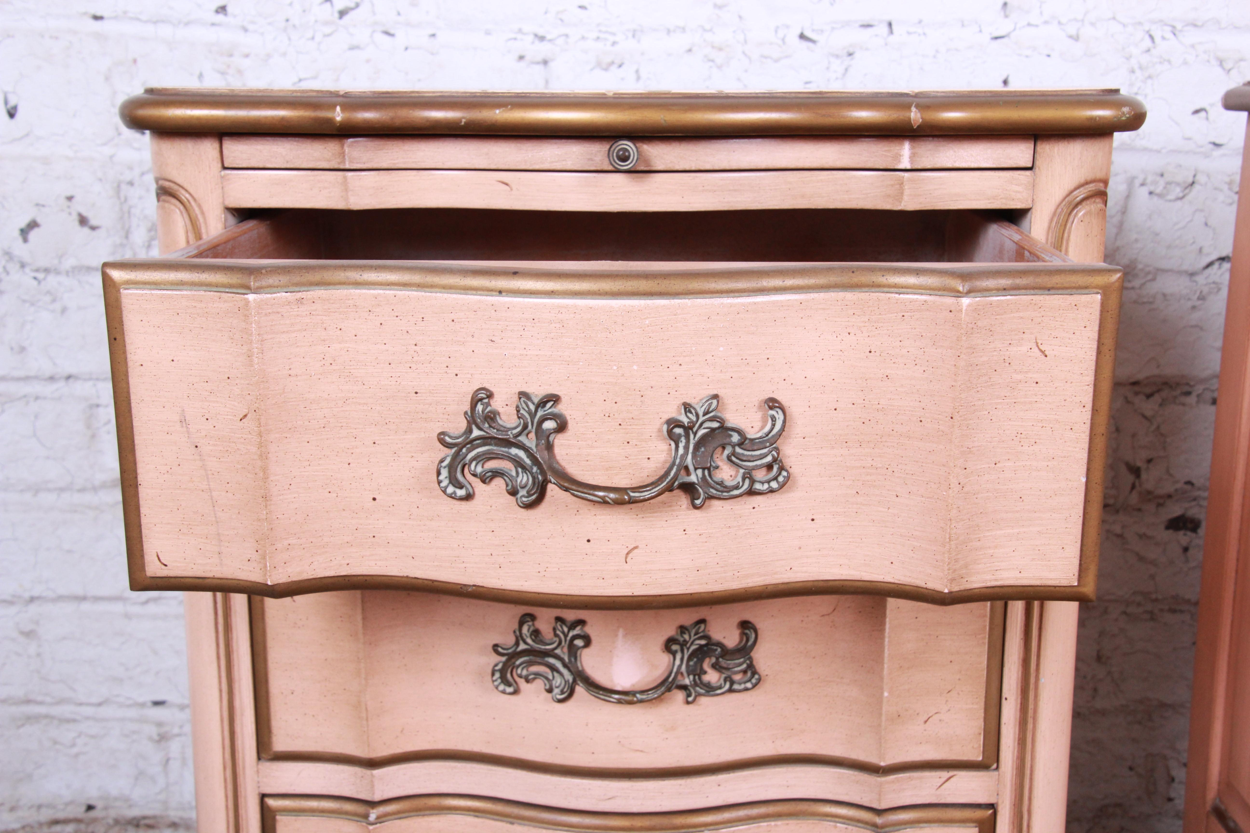 American French Provincial Louis XV Style Three-Drawer Nightstands by Dixon Powdermaker