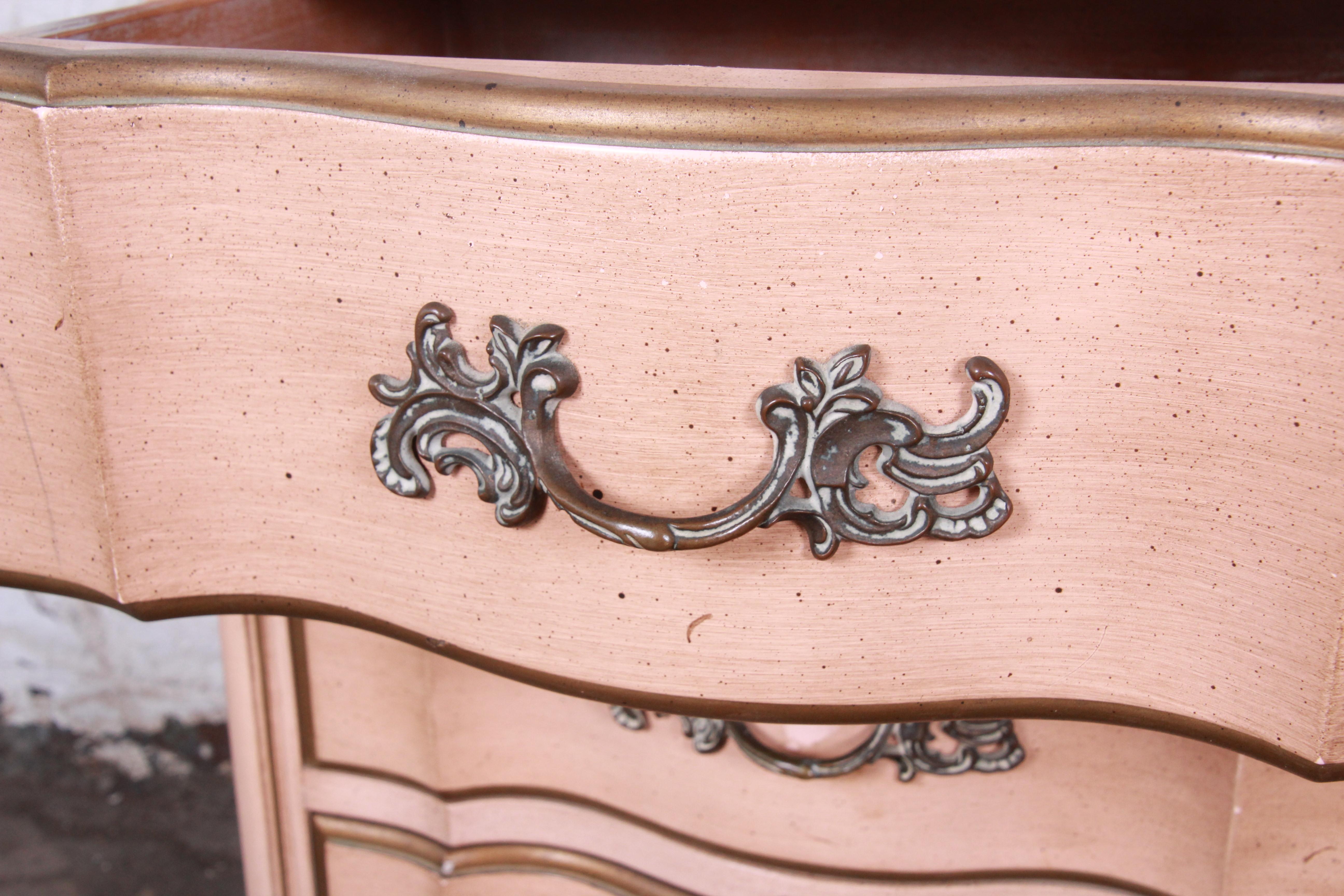 French Provincial Louis XV Style Three-Drawer Nightstands by Dixon Powdermaker In Good Condition In South Bend, IN