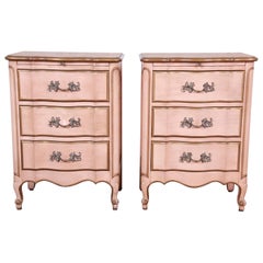 French Provincial Louis XV Style Three-Drawer Nightstands by Dixon Powdermaker