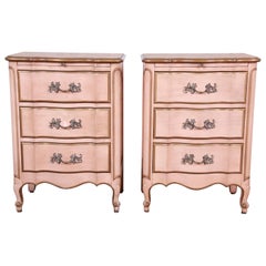 French Provincial Louis XV Style Three-Drawer Nightstands by Dixon Powdermaker