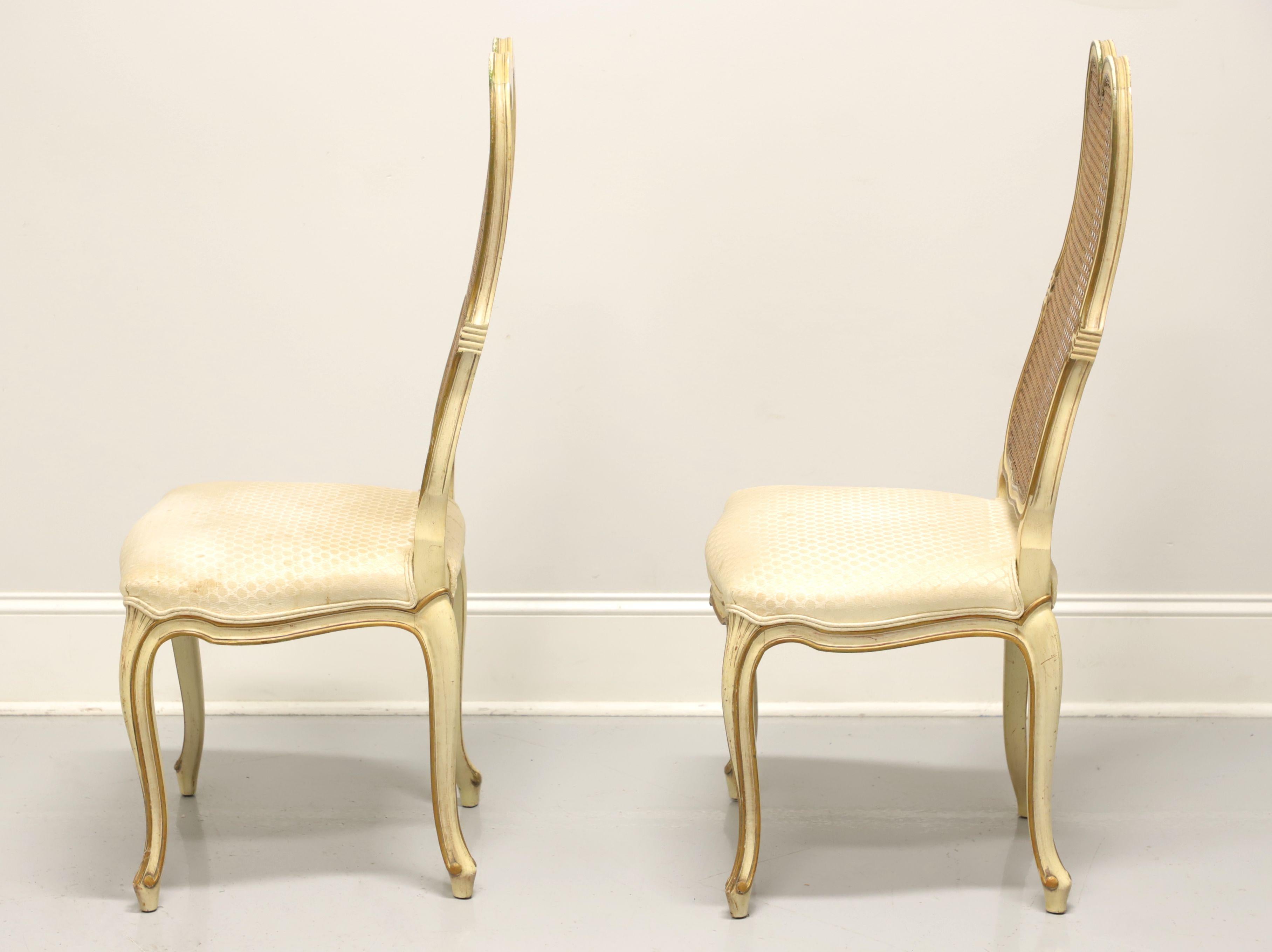 Fabric French Provincial Louis XV Style Vintage Caned Dining Side Chairs - Pair A