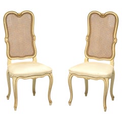 French Provincial Louis XV Style Antique Caned Dining Side Chairs - Pair A