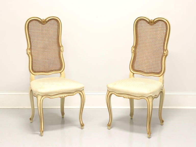 French Provincial Louis XV Style Vintage Caned Dining Side Chairs - Pair B For Sale 4