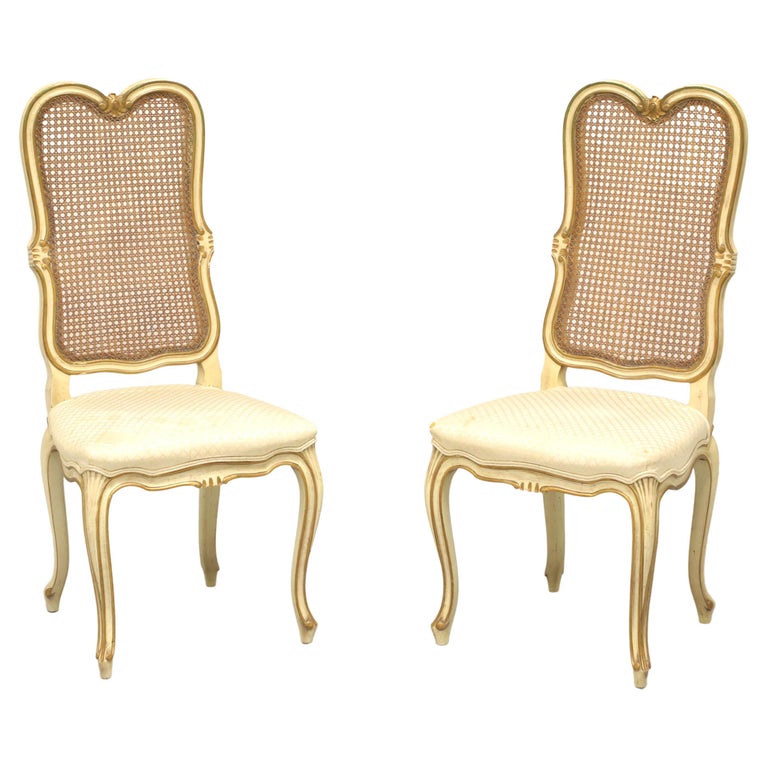 French Provincial Louis XV Style Vintage Caned Dining Side Chairs - Pair B For Sale